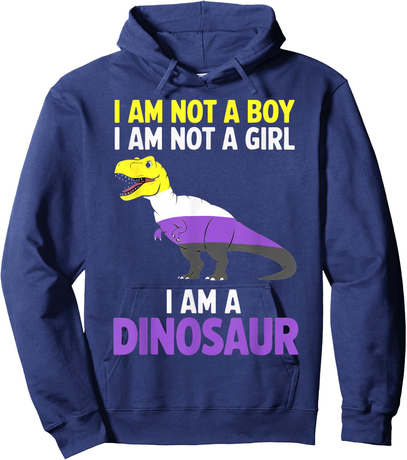 Not A Boy Not A Girl Dinosaur Trex Lgbtq Pride Non Binary Hoodie - Hoodie | Navy