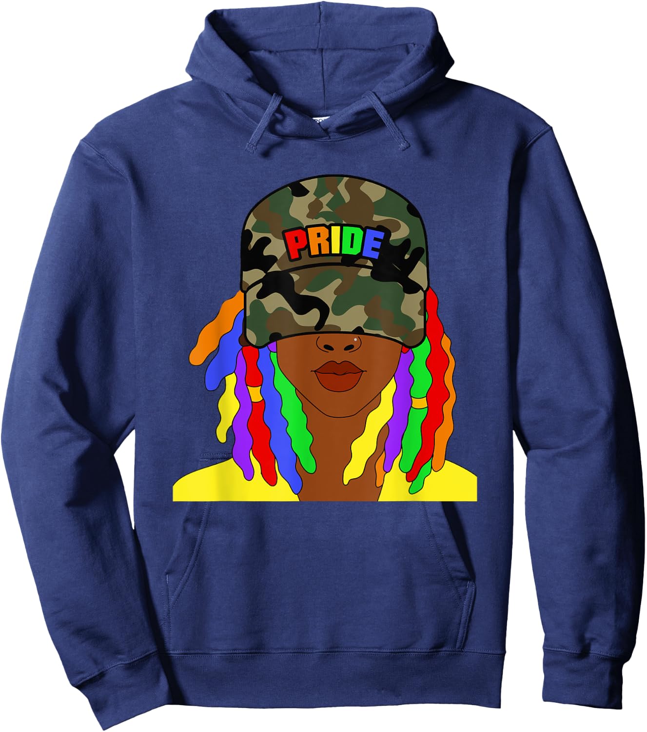 African American Lesbian Gay Pride Rainbow Locs Camo Hoodie - Hoodie | Navy