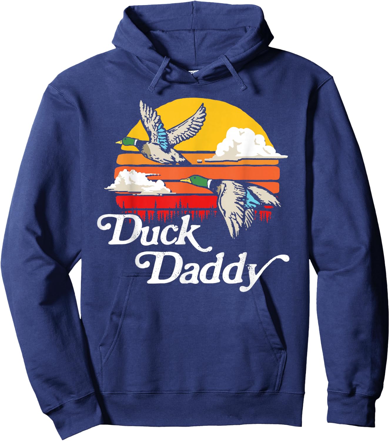 Duck Daddy Vintage 80's Sun Funny Retro Mallard Hunter Hoodie - Hoodie | Navy