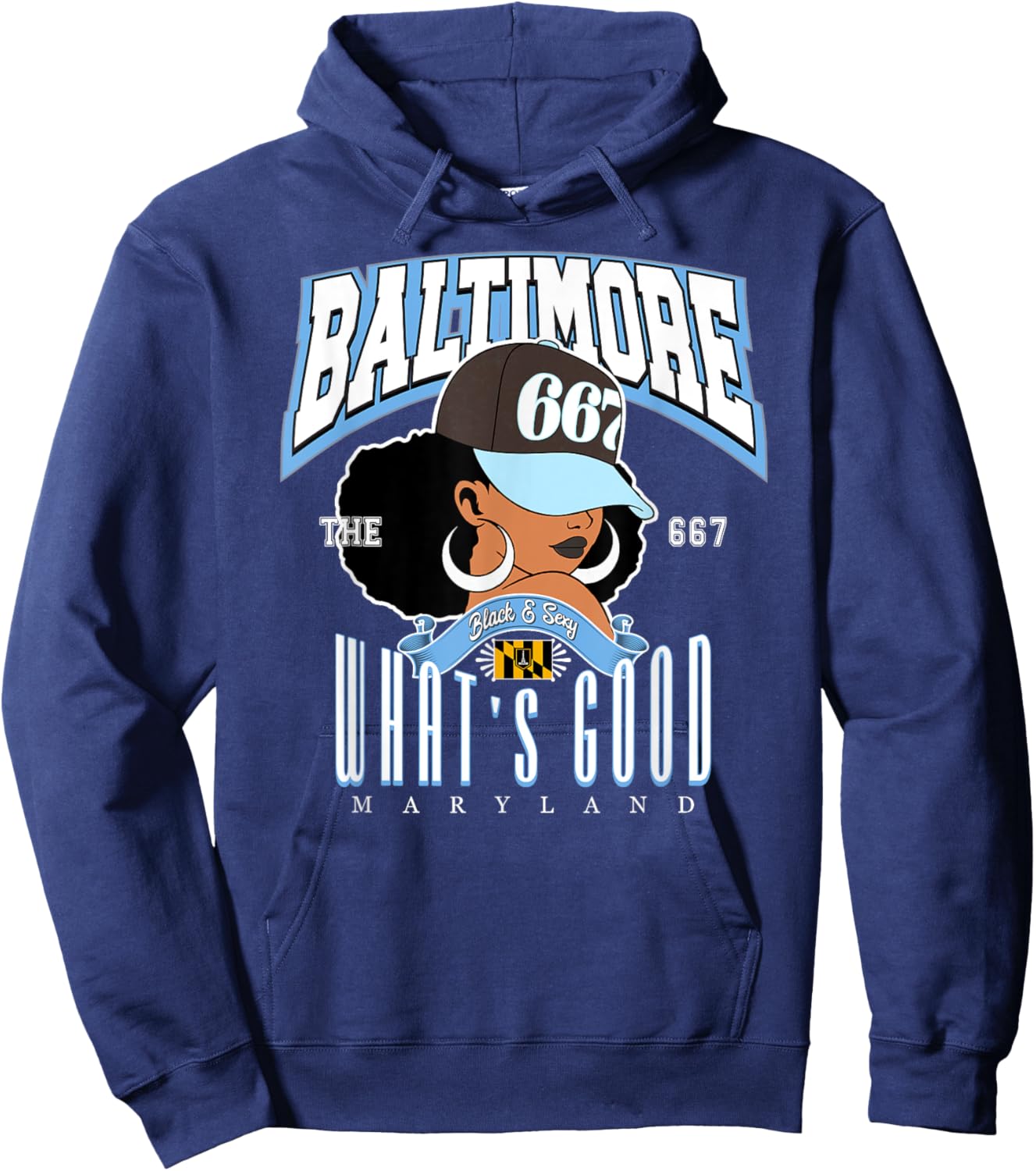 667 Baltimore, the reigning Afro Puff Queen of Maryland , Purple, S Hoodie - Hoodie | Navy