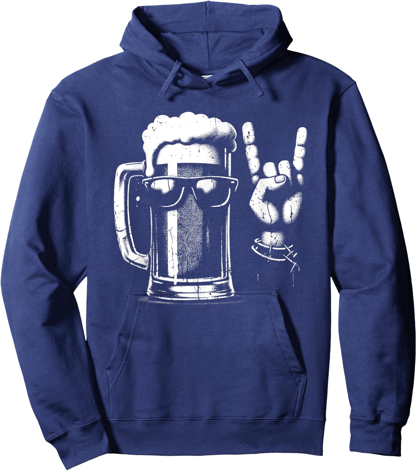 Beer Mug Rock 'n Roll Hand Sign - Vintage Beer Lover Hoodie - Hoodie | Navy