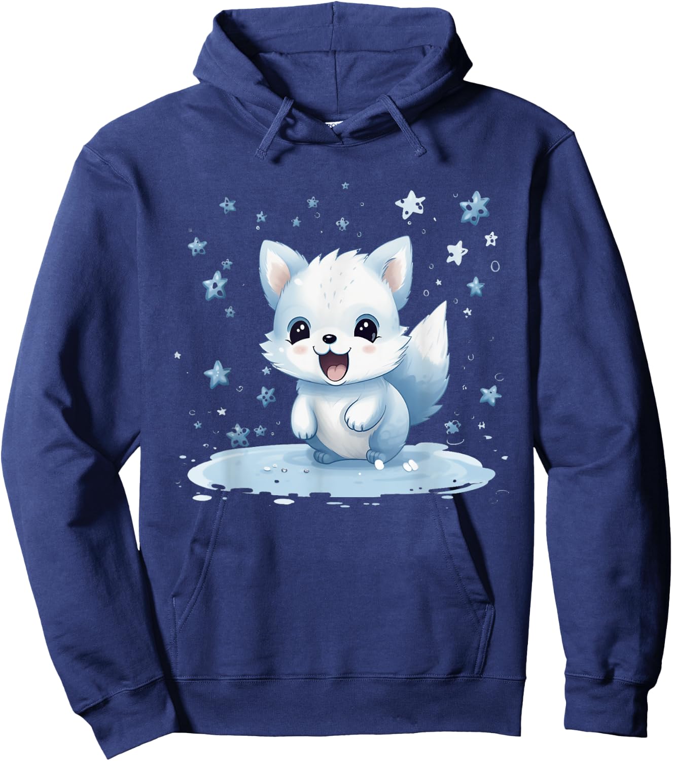 Happy Arctic Fox With Snowflakes I Kids Arctic Fox Hoodie - Hoodie | Navy