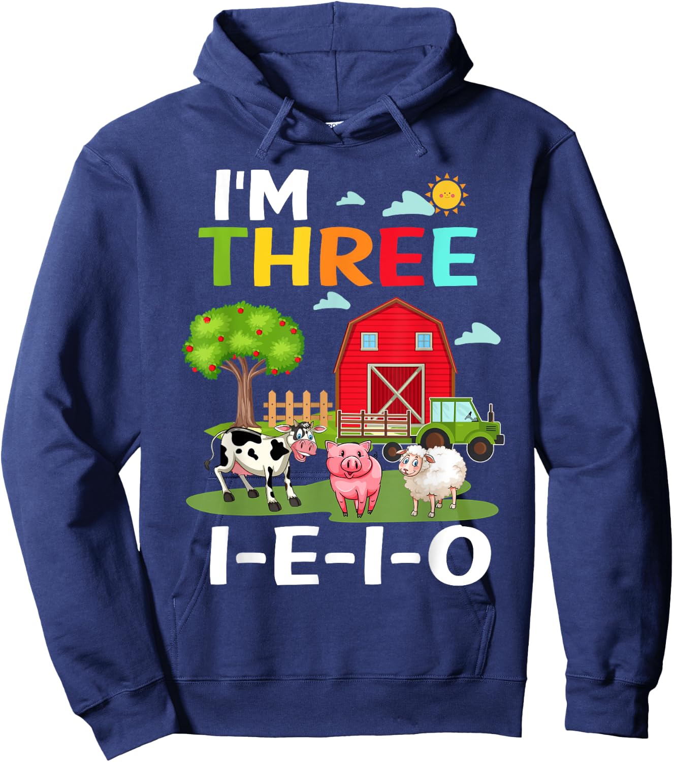 Three I E I O Farm Party 3rd Bday Girl 3 Years Old Farmer Hoodie - Hoodie | Navy