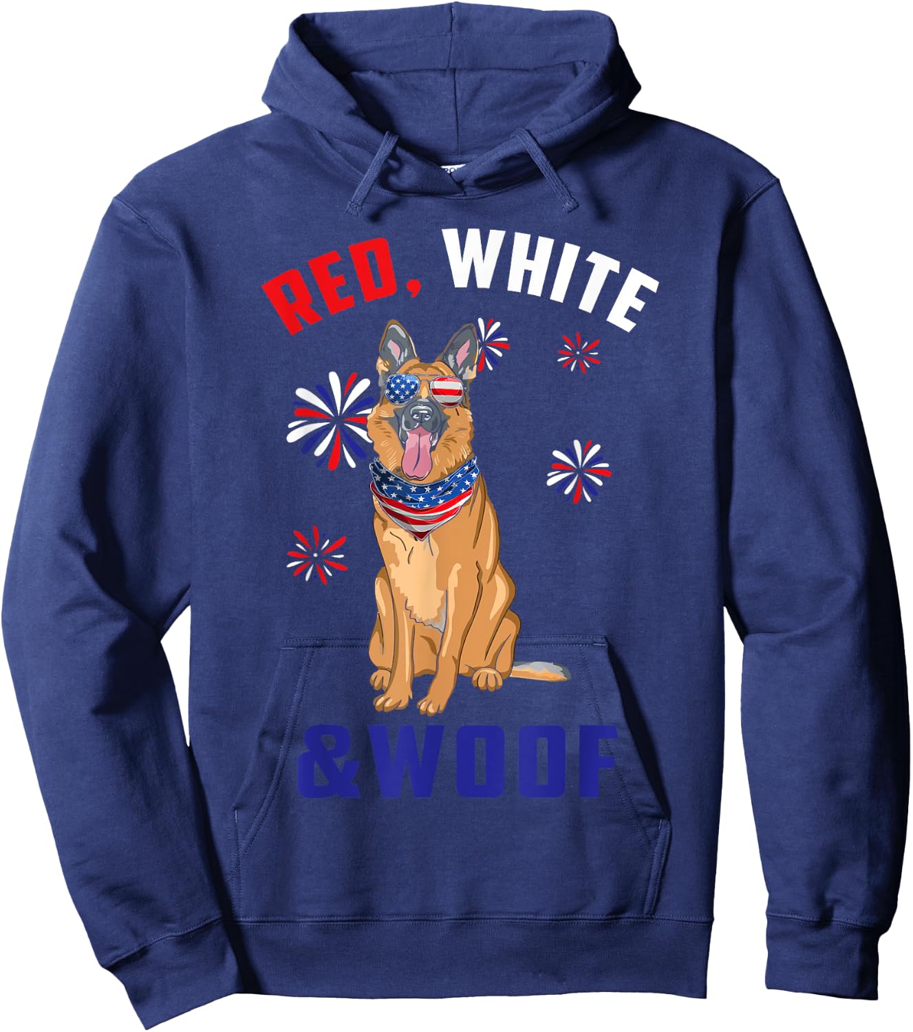 Red White And Woof Black Tan German Shepherd Dog 4th Of July Hoodie - Hoodie | Navy
