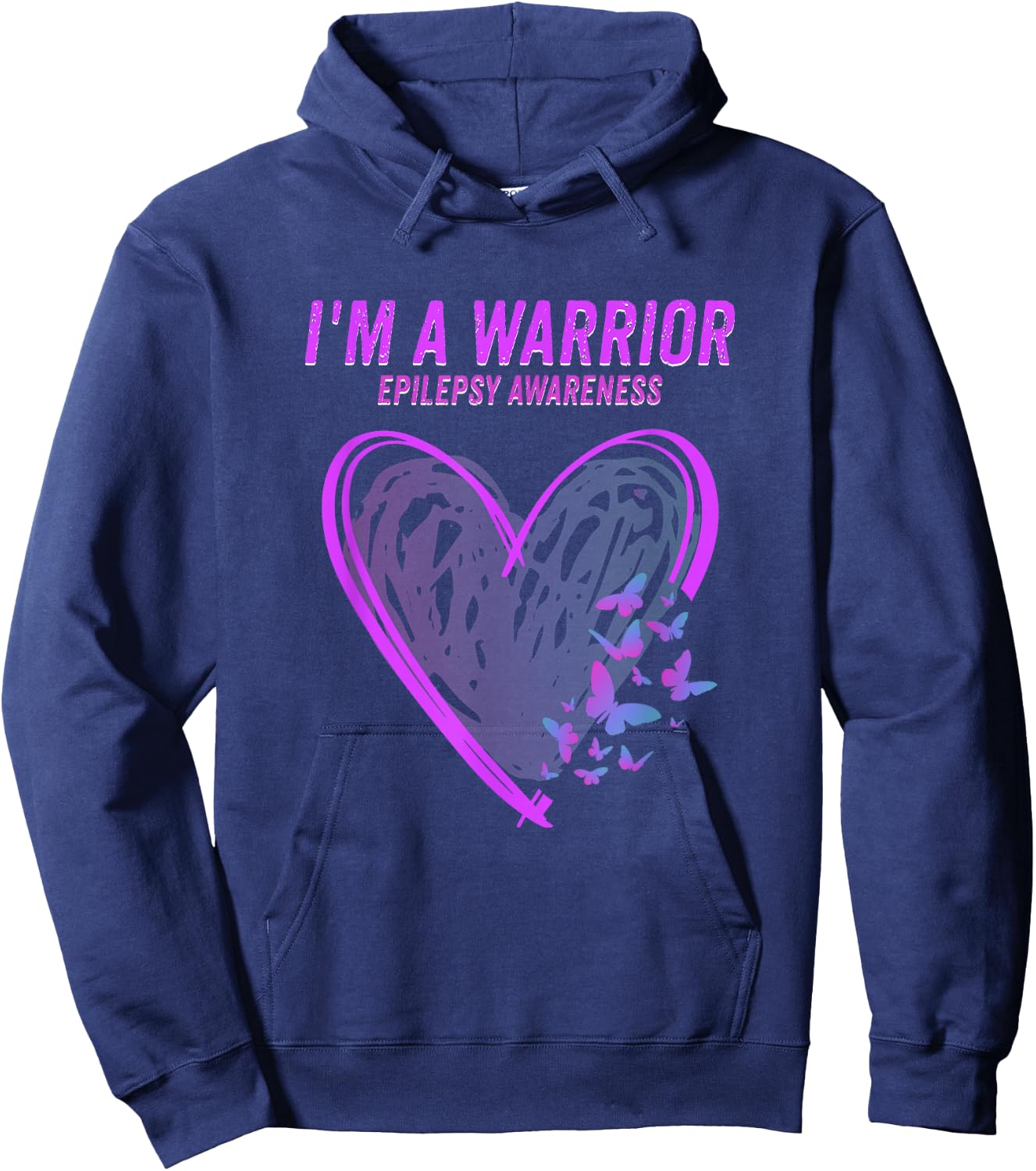 Epilepsy Awareness I'm A Warrior Heart Butterfly Hoodie - Hoodie | Navy