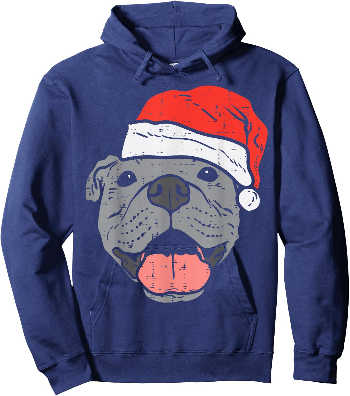 Santa Hat Pitbull Pit Christmas Xmas Pet Dog Lover Owner Hoodie - Hoodie | Navy