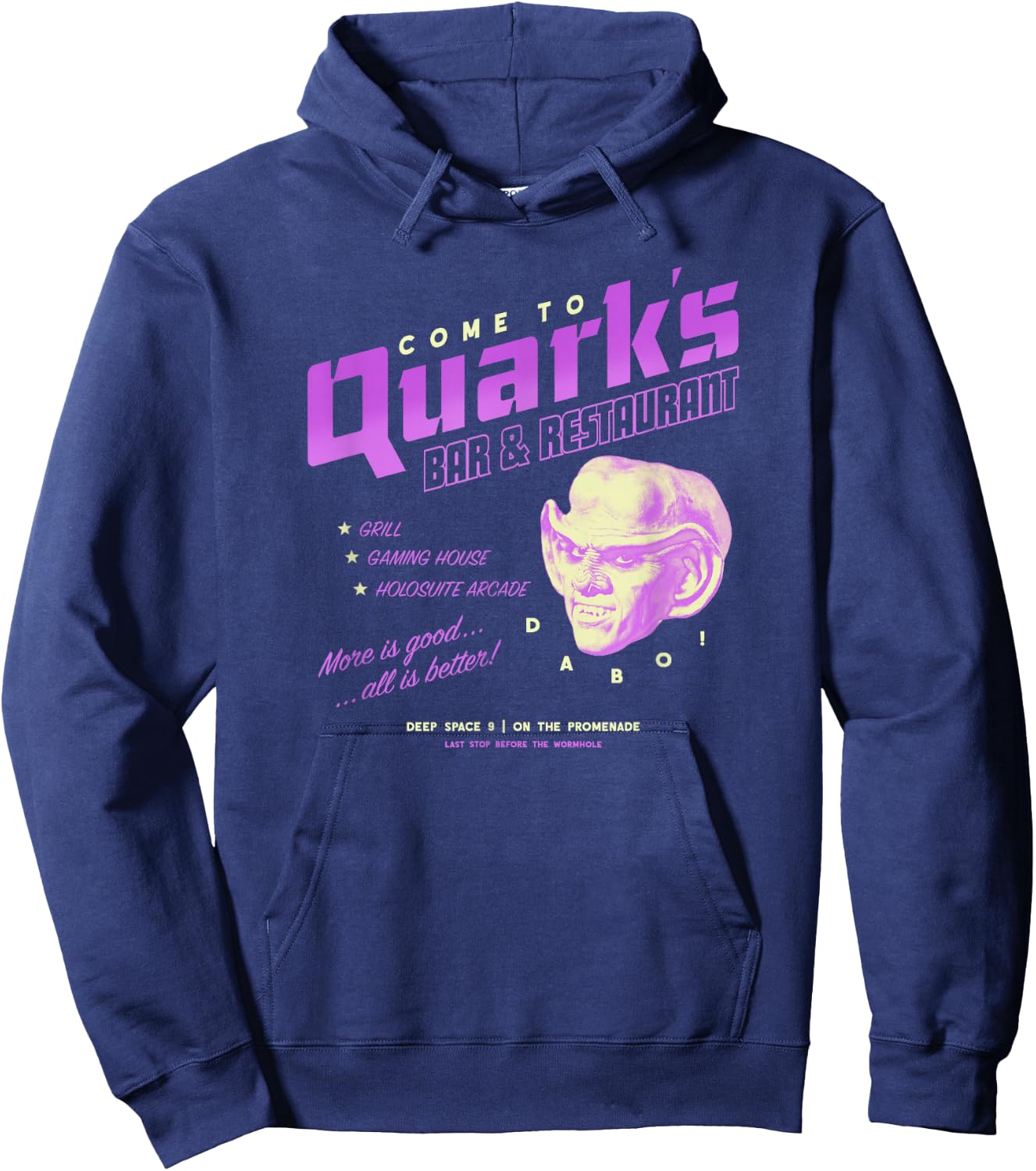 Star Trek: Deep Space Nine Come to Quark's Bar Vintage Logo Hoodie - Hoodie | Navy