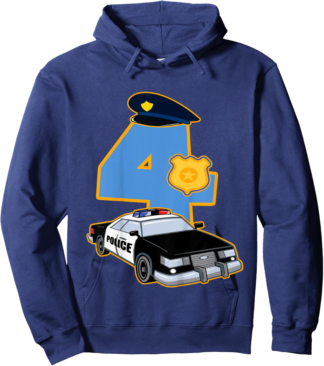 Kids 4th Birthday Police 4 Years Old Officer Car Costume Hoodie - Hoodie | Navy