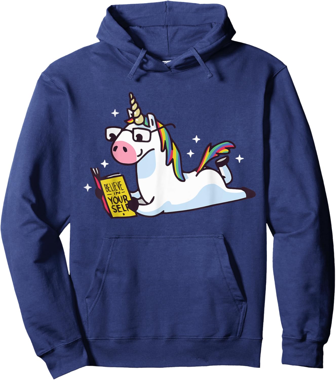 Unicorn Reading Believe in Yourself Motivational Hoodie - Hoodie | Navy