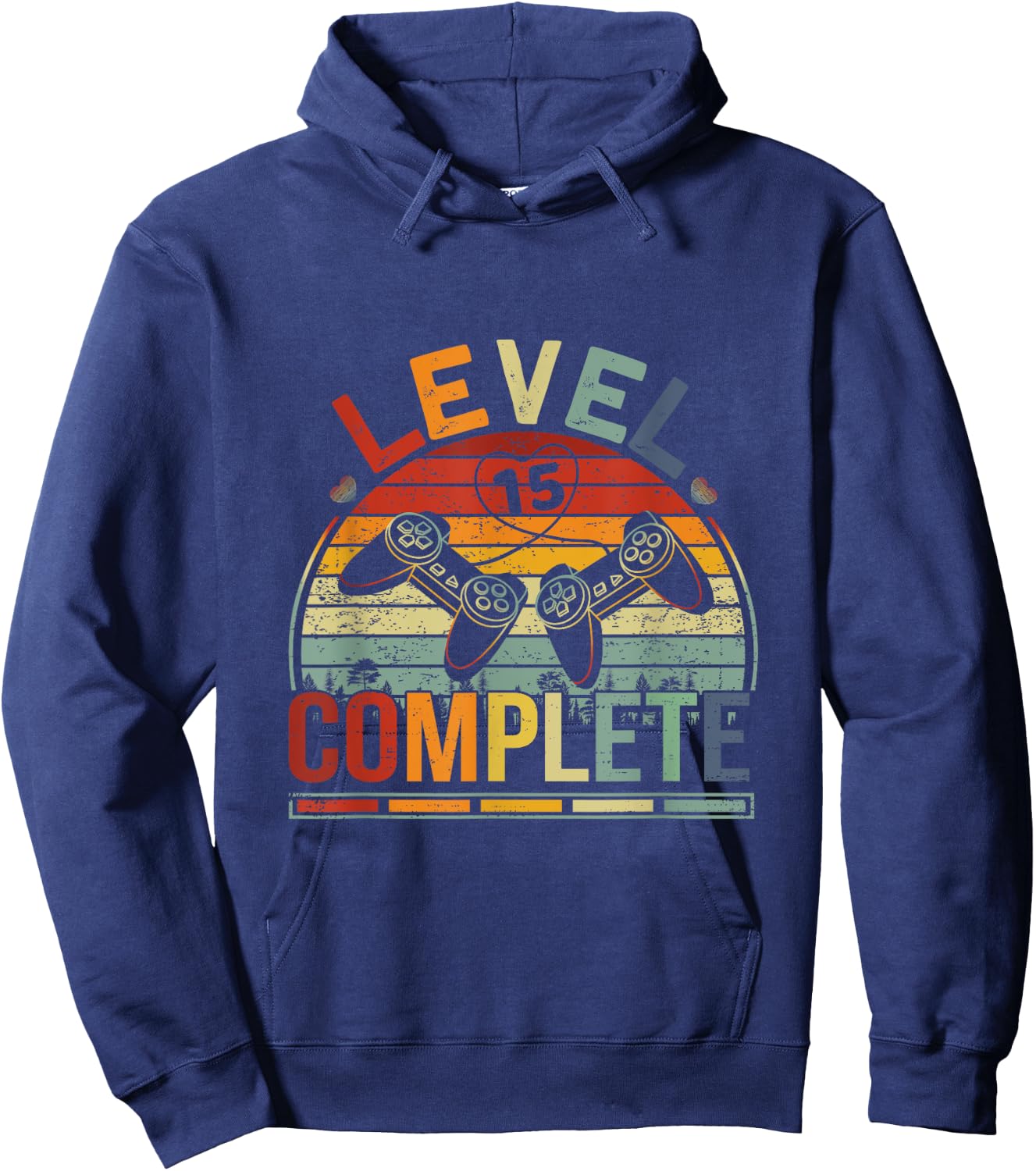 Level 15 Complete Retro Video Gamer Couple 15th Anniversary Hoodie - Hoodie | Navy