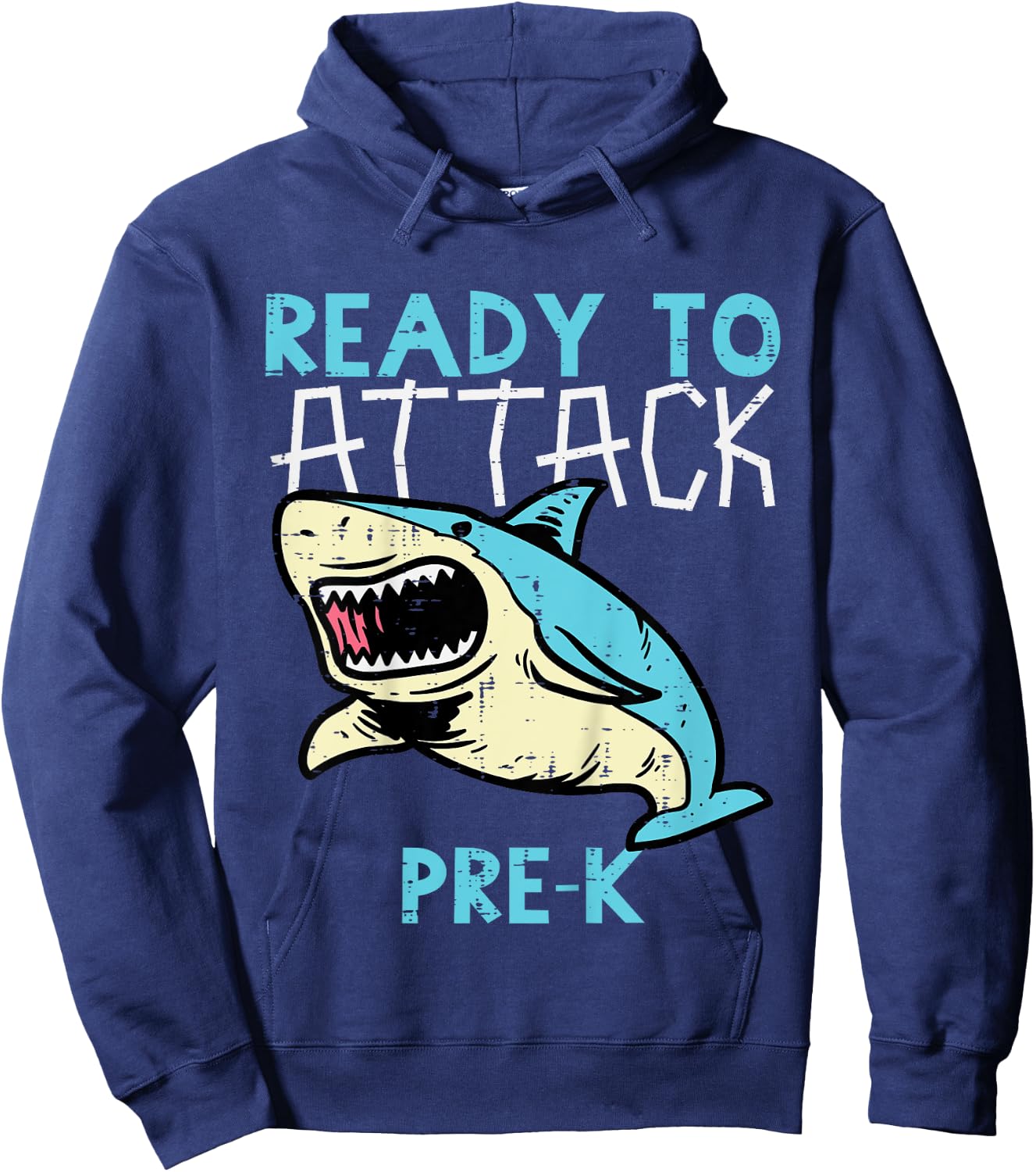 Kids Shark Ready To Attack Pre-K Funny Prek First Day School Boys Hoodie - Hoodie | Navy