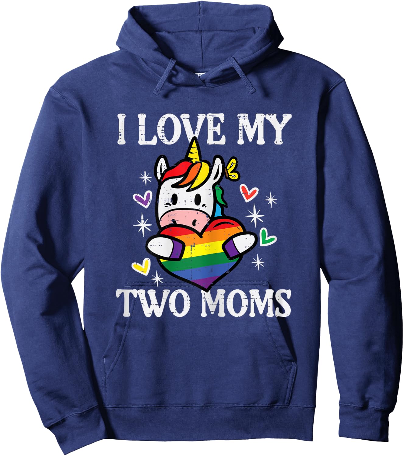Gay Ally Unicorn Love My 2 Moms Rainbow Pride Flag LGBT Kids Hoodie - Hoodie | Navy
