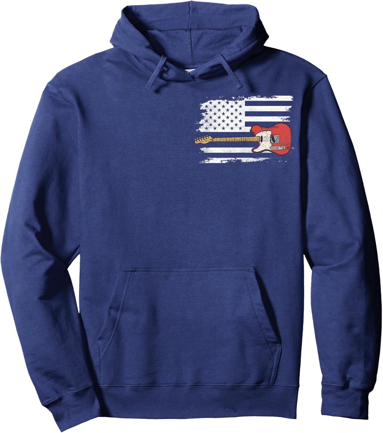 Lets Rock Rock n Roll Guitar Retro USA Flag Music Hoodie - Hoodie | Navy