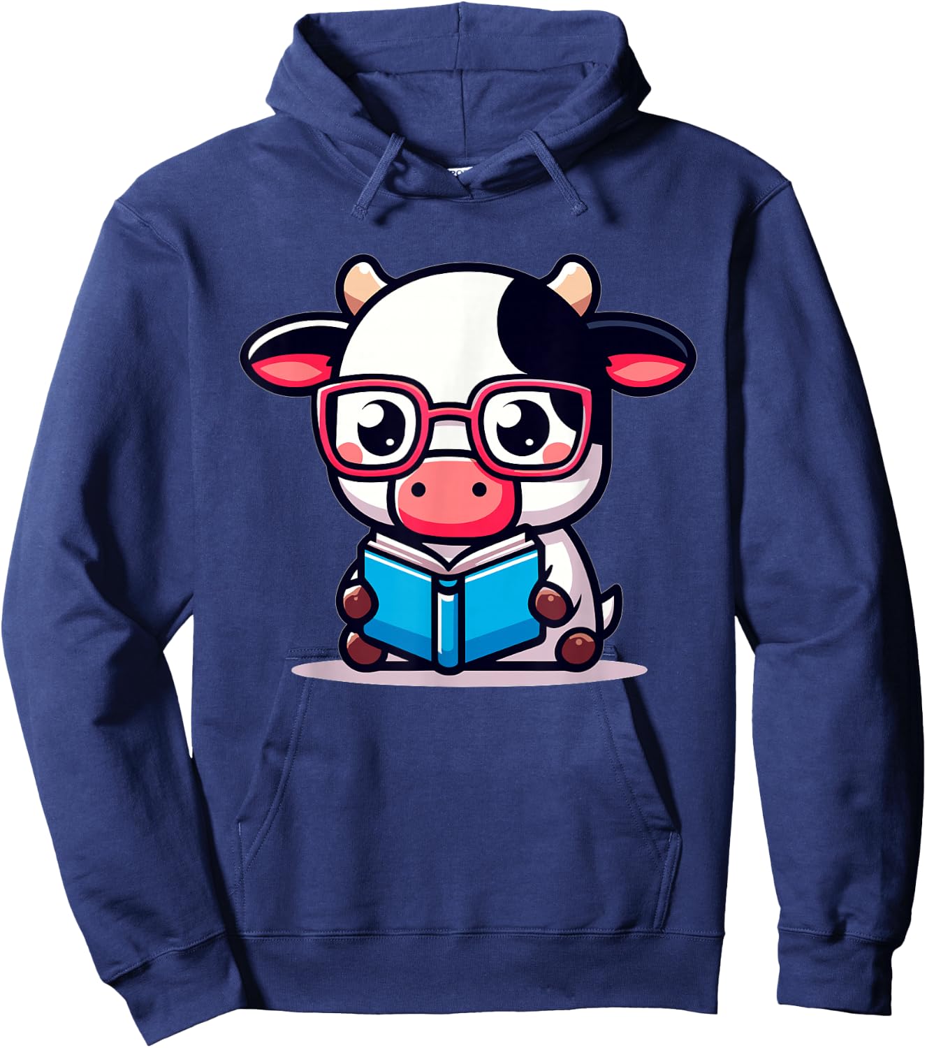 Adorable Book Lover Cow With Reading Glasses Cute Hoodie - Hoodie | Navy