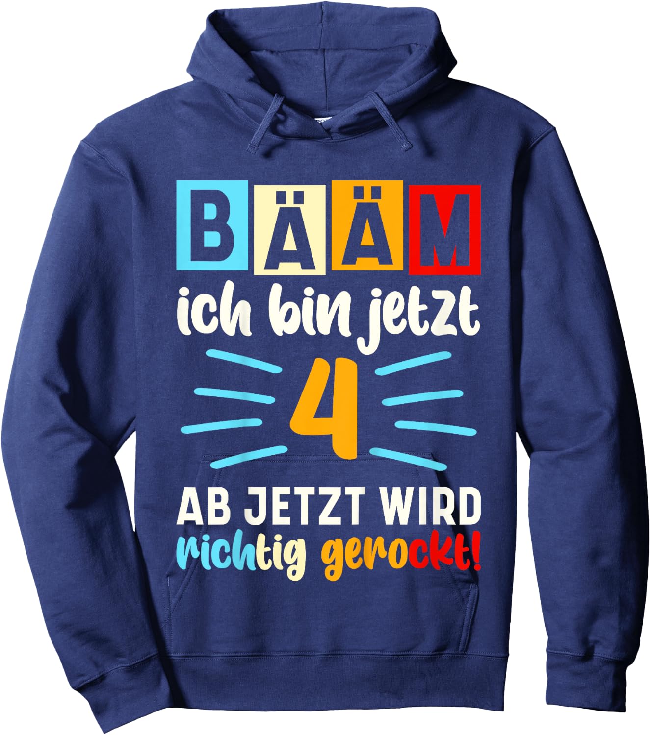 Children's with German Text "Ich bin jetzt 4 Birthday" [German Language], black Hoodie - Hoodie | Navy
