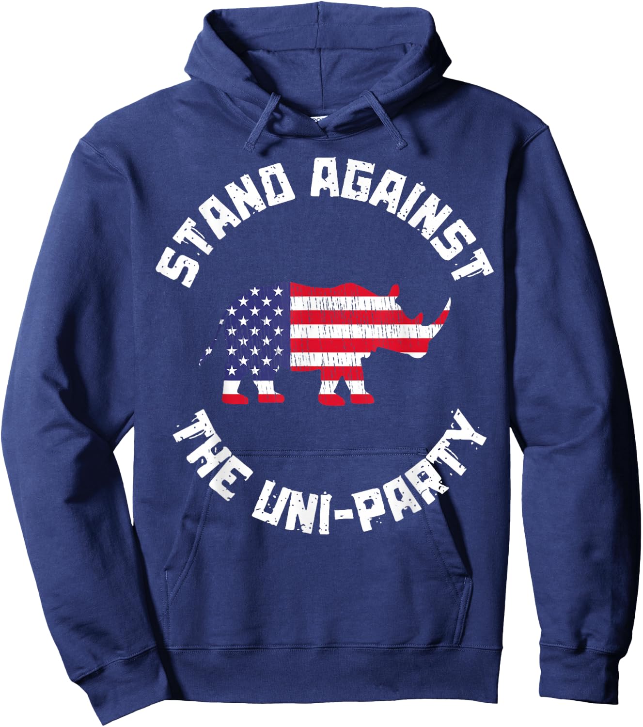 Stand Against The Uni-Party Funny Rhino America Flag Hoodie - Hoodie | Navy