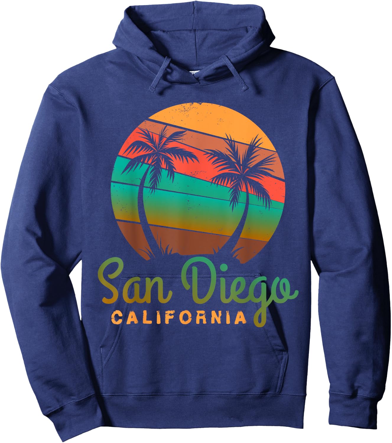 San Diego CA print Palm Trees California Souvenir Hoodie - Hoodie | Navy