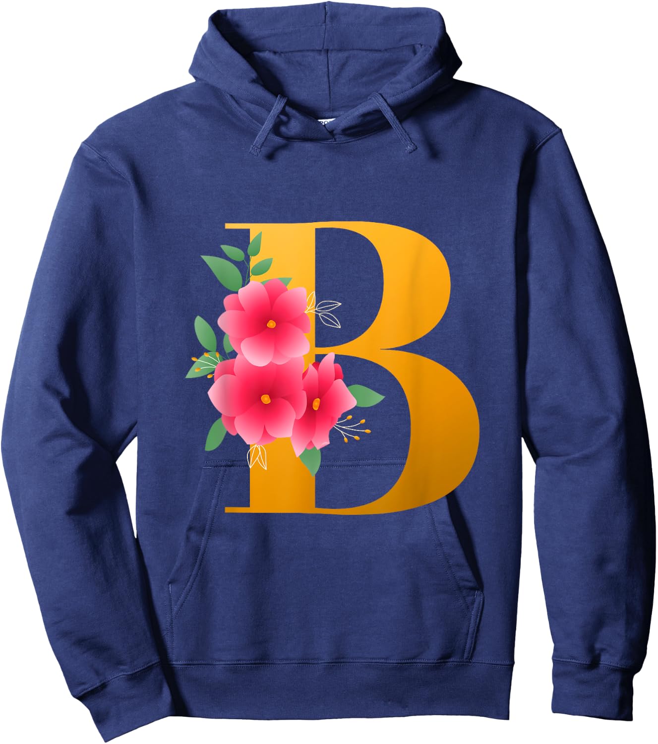 Floral B Alphabet Cute Initial Monogram Letter B Graphic Hoodie - Hoodie | Navy