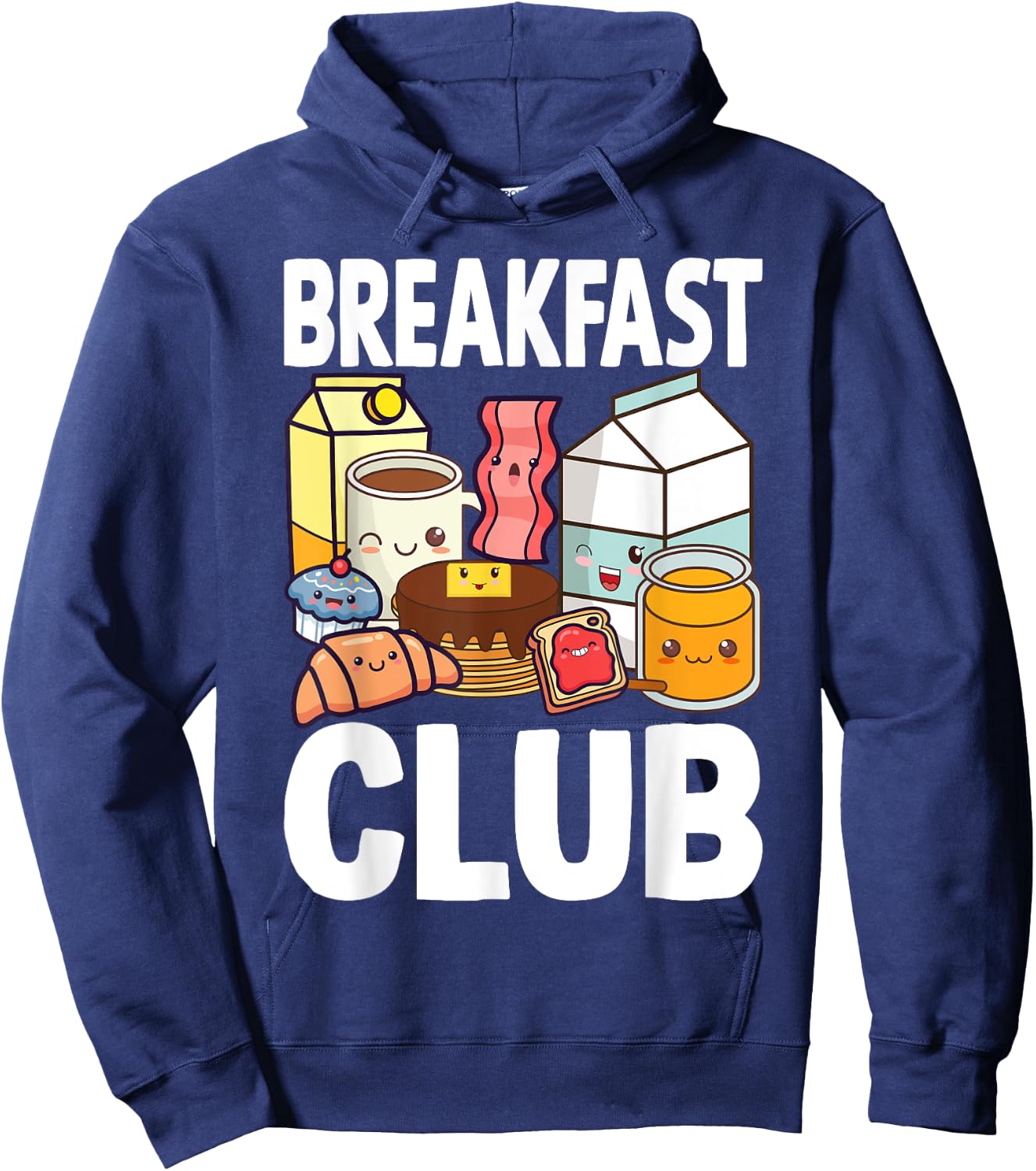 Breakfast Lover Gift Co. Breakfast Club Kawaii Cartoon , -Adults & Kids, Black, Small, Short Sleeve Hoodie - Hoodie | Navy