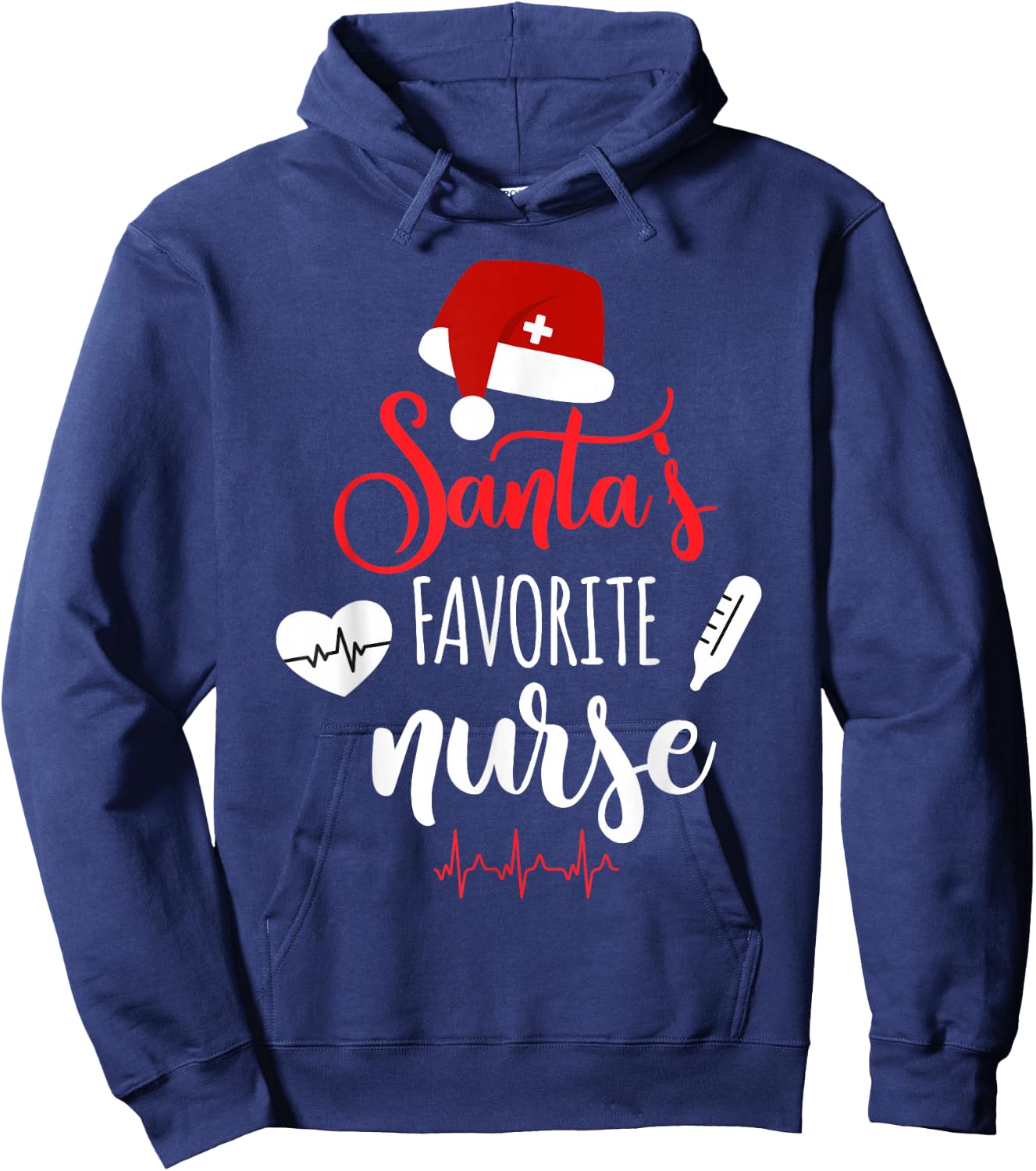Nurse Christmas Santa's Favorite Nurse Xmas Scrub Top Hoodie - Hoodie | Navy