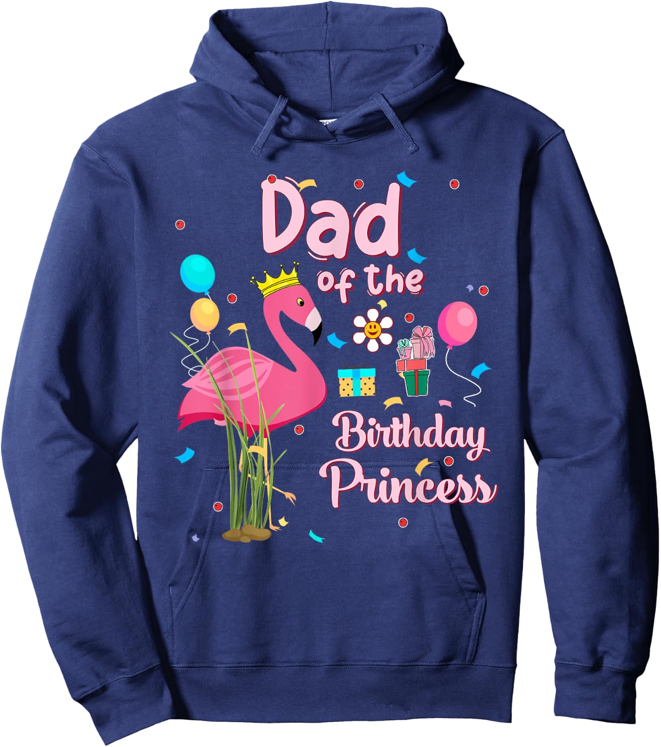 Dad of the Birthday Princess Pink Flamingo Party Squad Hoodie - Hoodie | Navy