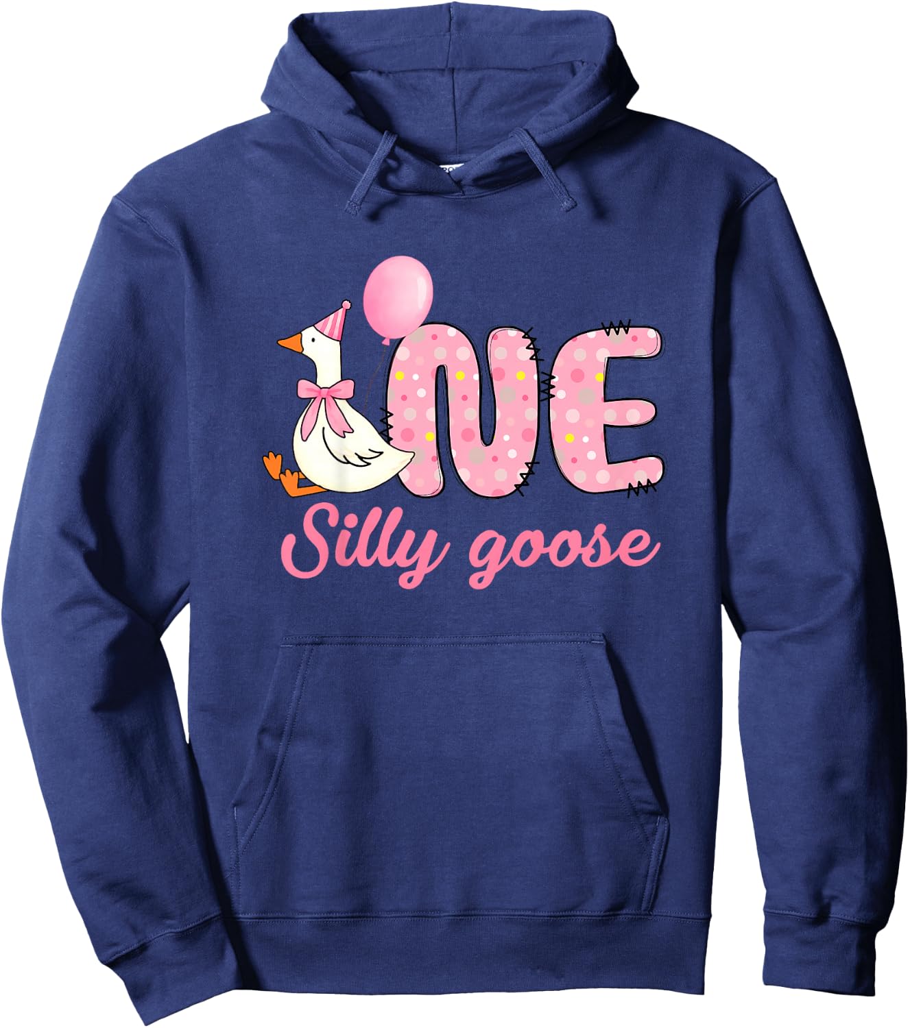 Kids 1st Birthday Silly Goose First Birthday Girl One Silly Goose Hoodie - Hoodie | Navy