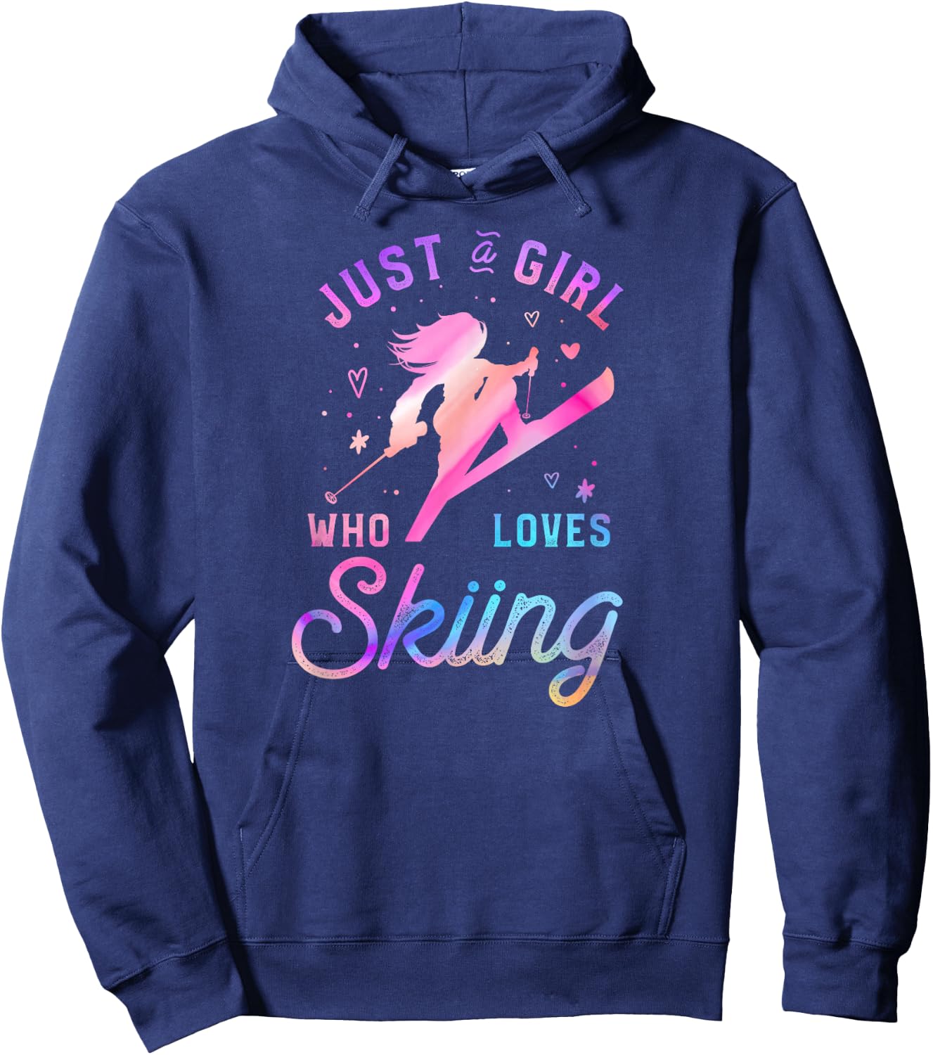 Ski Trip Skiing Watercolor Girl Hoodie - Hoodie | Navy
