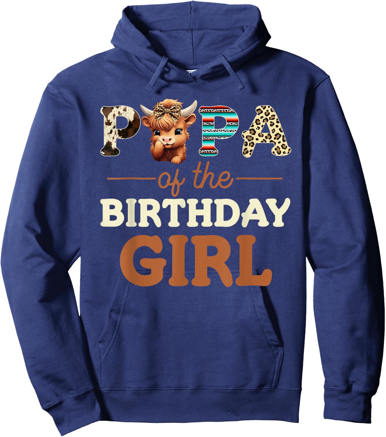 Papa of The Birthday Girl Highland Cow Print First Bday Hoodie - Hoodie | Navy