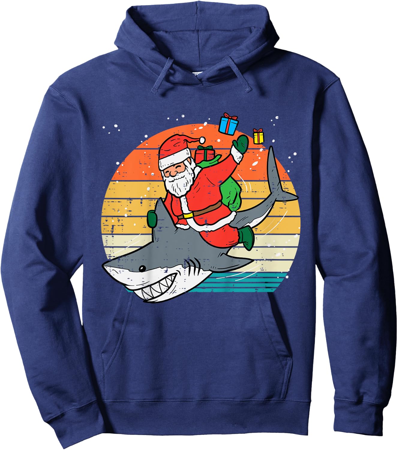 Kids Santa Riding Shark Xmas Pajamas Toddler Boys Christmas PJs Hoodie - Hoodie | Navy