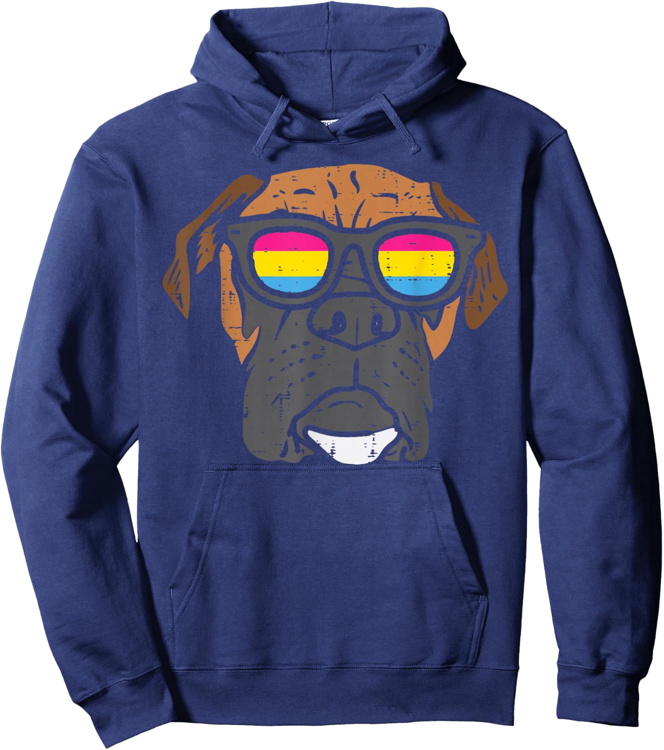 Boxer Dog Pansexual Sunglasses Cute Pan Pride Flag Men Women Hoodie - Hoodie | Navy