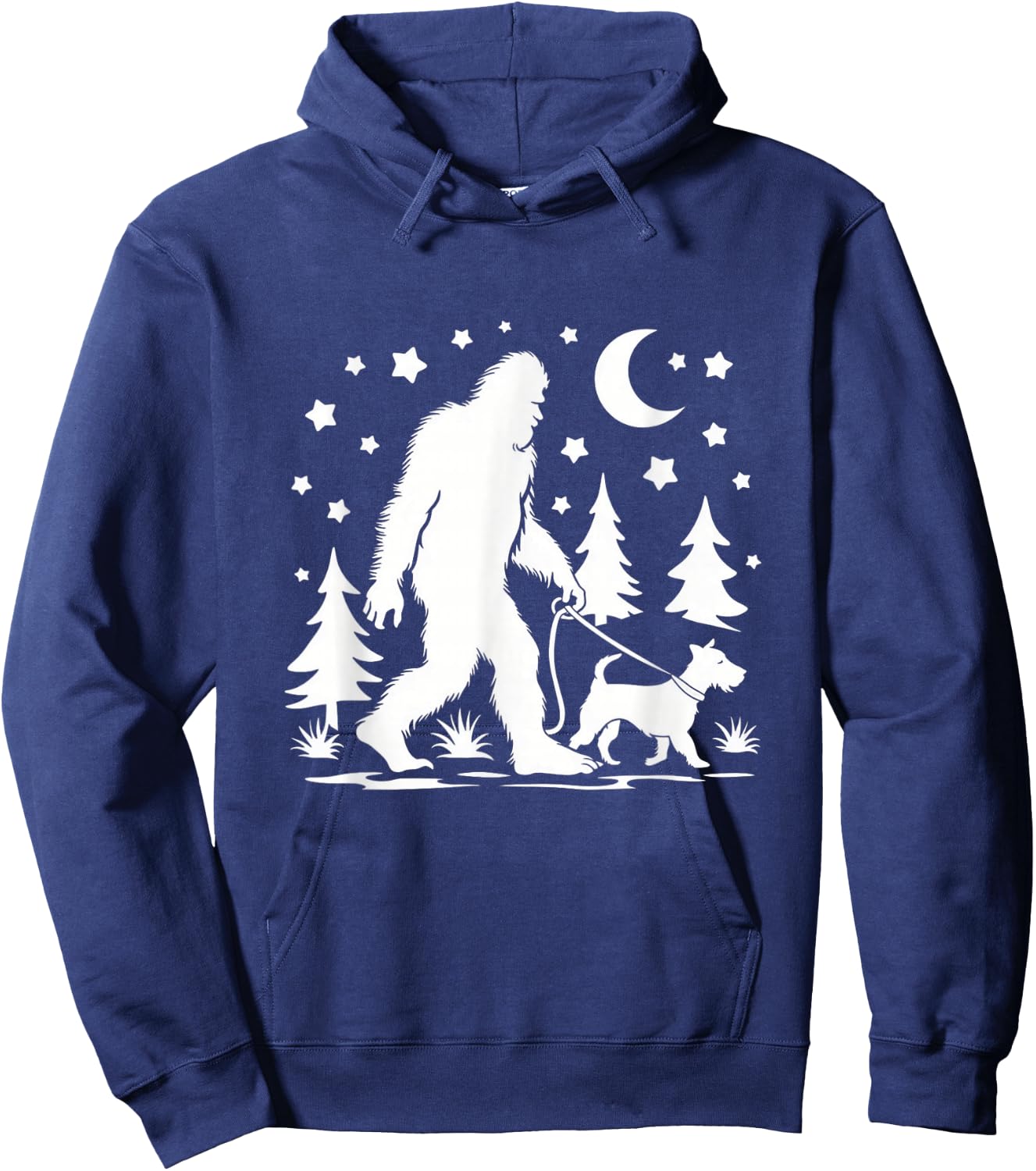 Bigfoot Walking With Jack Russell Terrier Sasquatch & Dog Hoodie - Hoodie | Navy