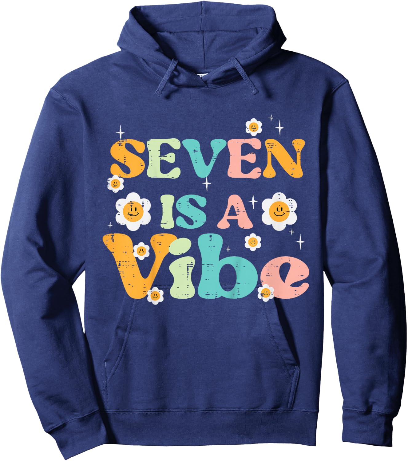 7th Birthday Seven Is A Vibe Retro 7 Bday Groovy Girls Kids Hoodie - Hoodie | Navy