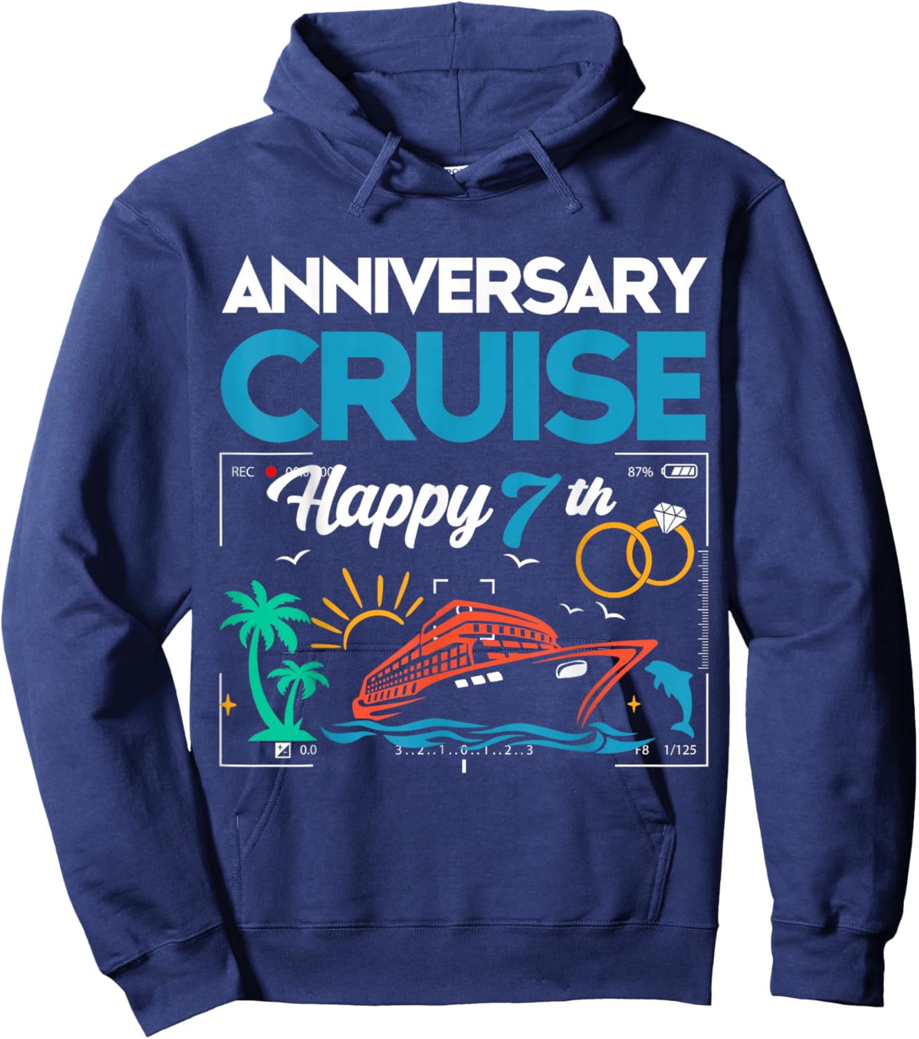 Happy 7th Anniversary Cruise Wedding Cruise Vacation Hoodie - Hoodie | Navy