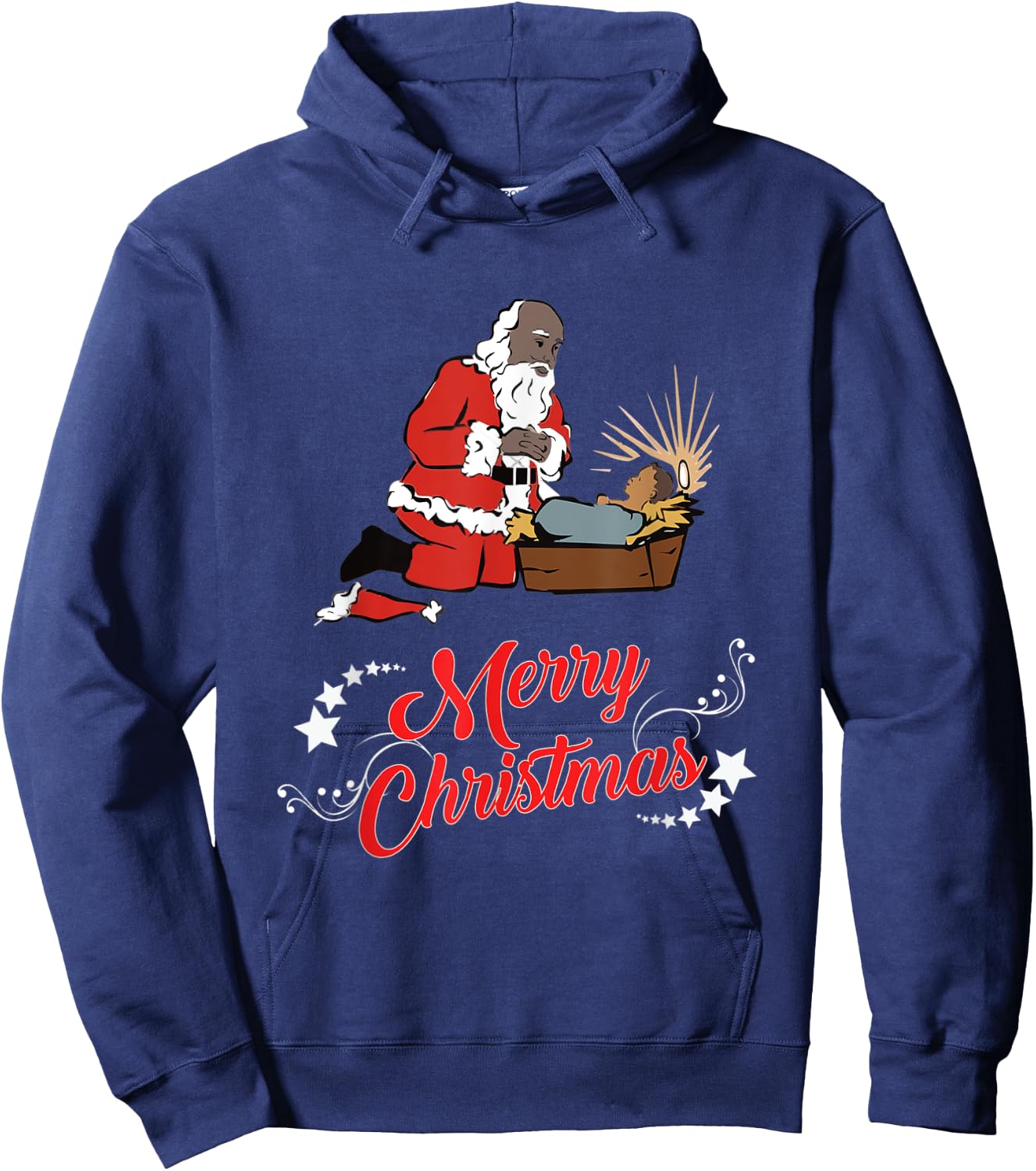 Dark Skin Santa Kneeling And Praying At The Feet Of Jesus Hoodie - Hoodie | Navy