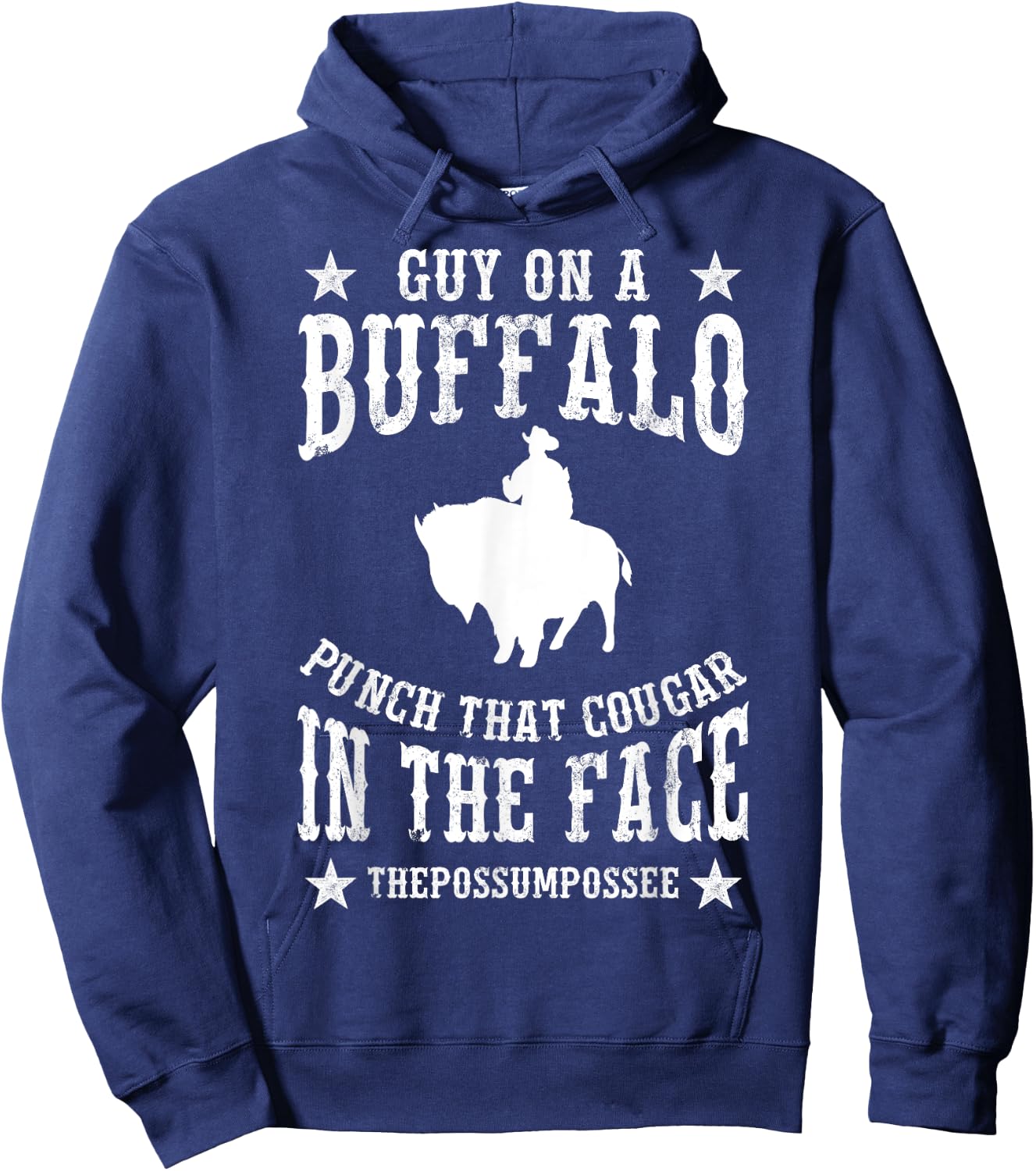 Man Riding Buffalo Possum Possee Graphic Meme Gift Hoodie - Hoodie | Navy
