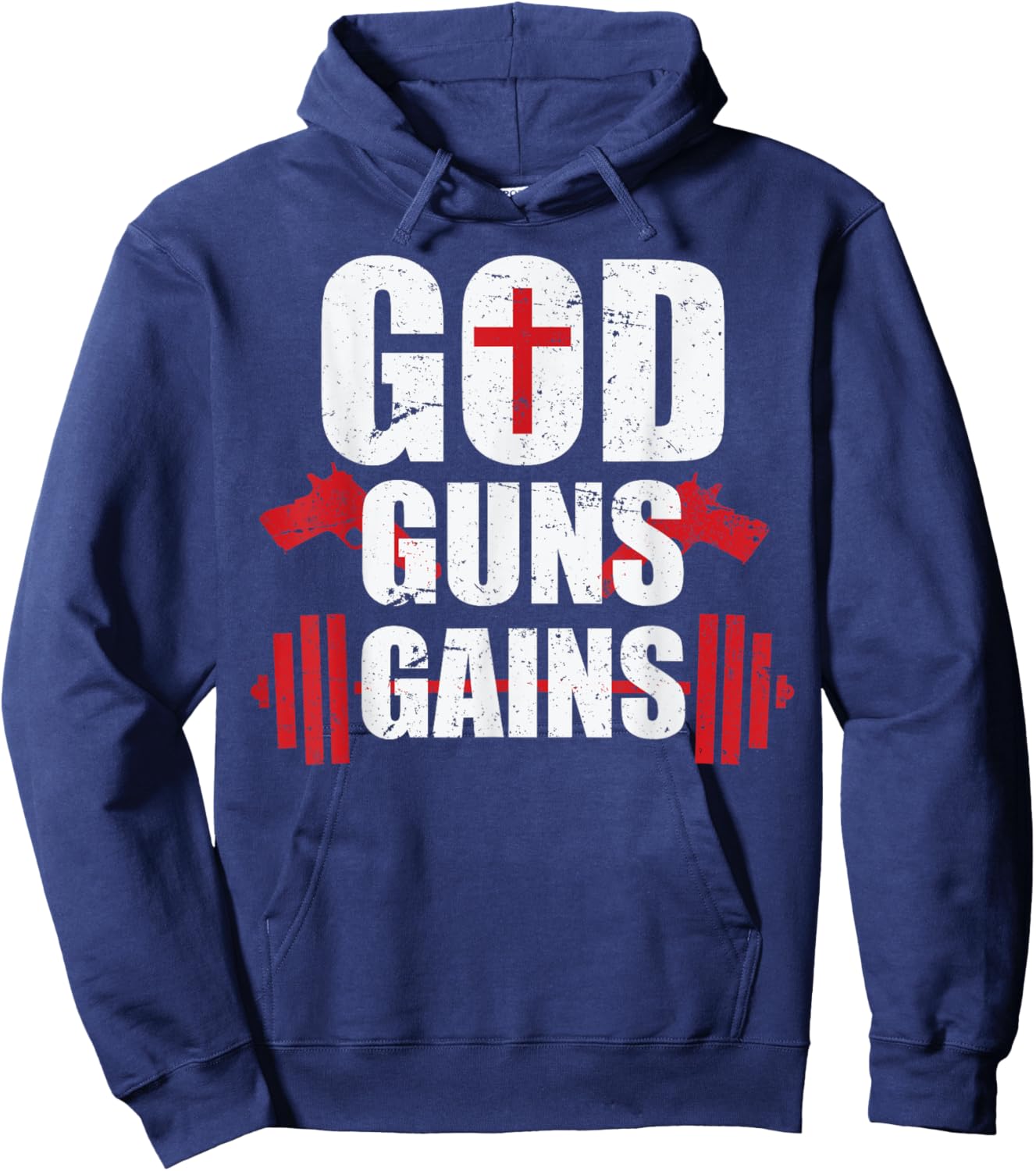 God Guns Gains T Shirt Hoodie - Hoodie | Navy