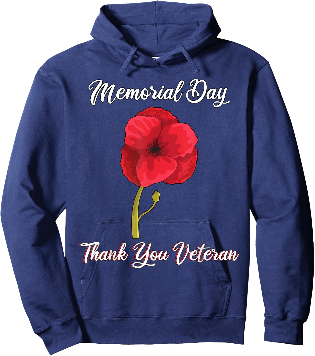 Memorial Day Red Poppy Patriotic Military Veteran Hoodie - Hoodie | Navy