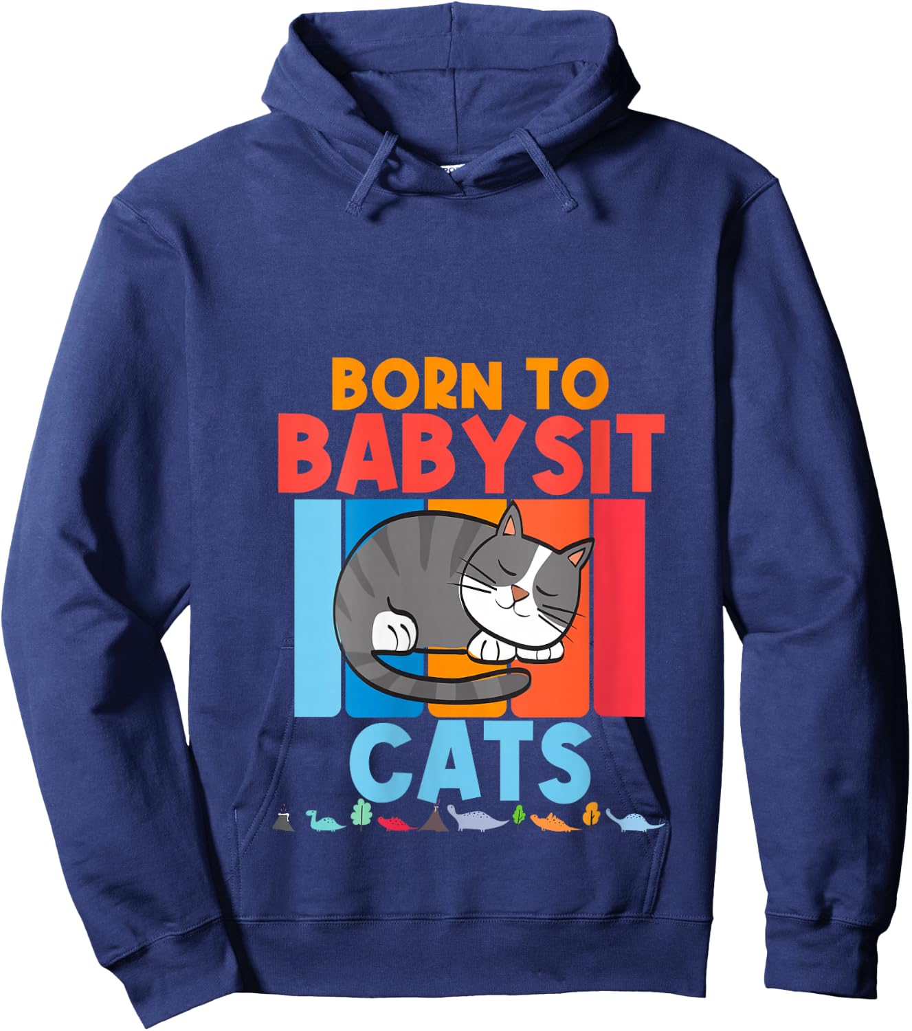 Born to Babysit Cats Babysitter Cat Feline Boys Girls Gift V-Neck Hoodie - Hoodie | Navy