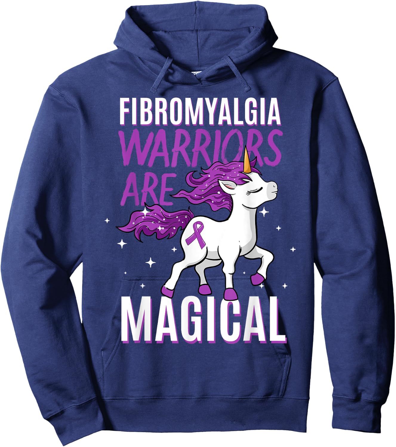 Fibromyalgia Warrior Magical Unicorn Awareness Ribbon Hoodie - Hoodie | Navy