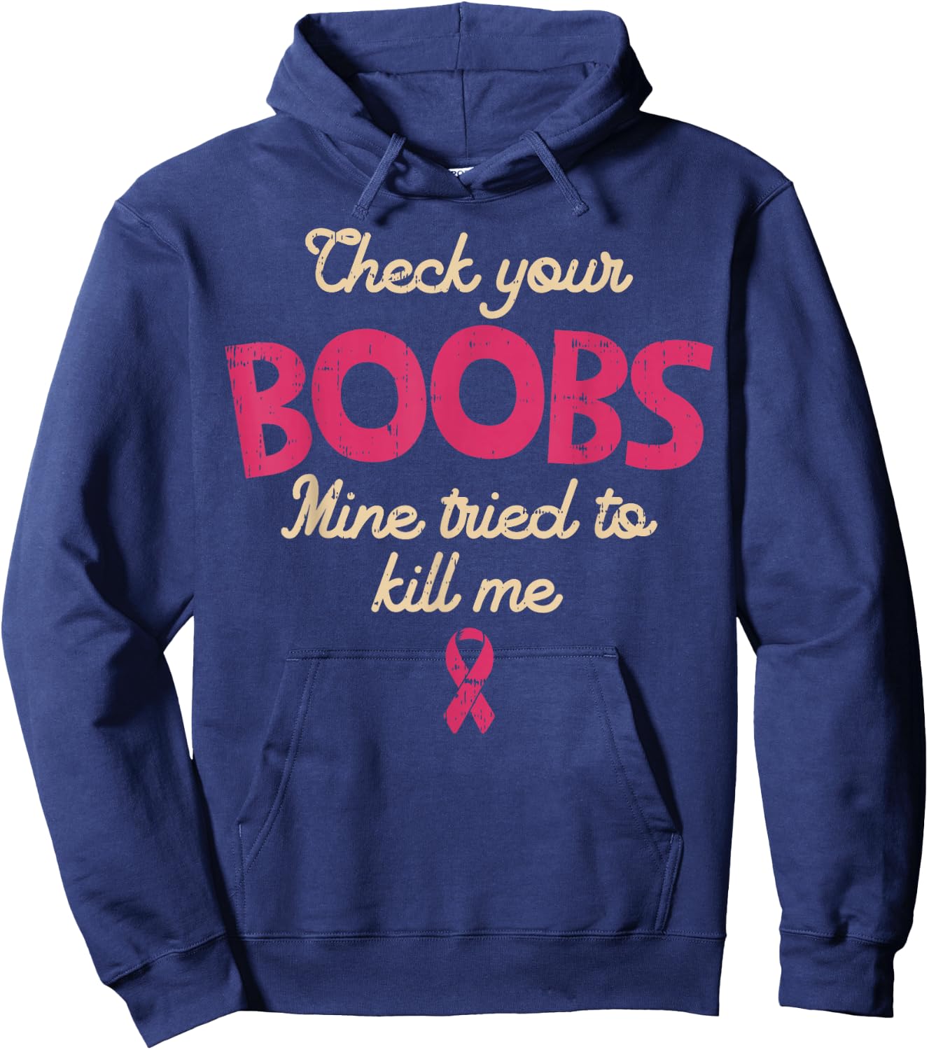 Breast Cancer Awareness Check Your Boobs Survivor Gift Hoodie - Hoodie | Navy