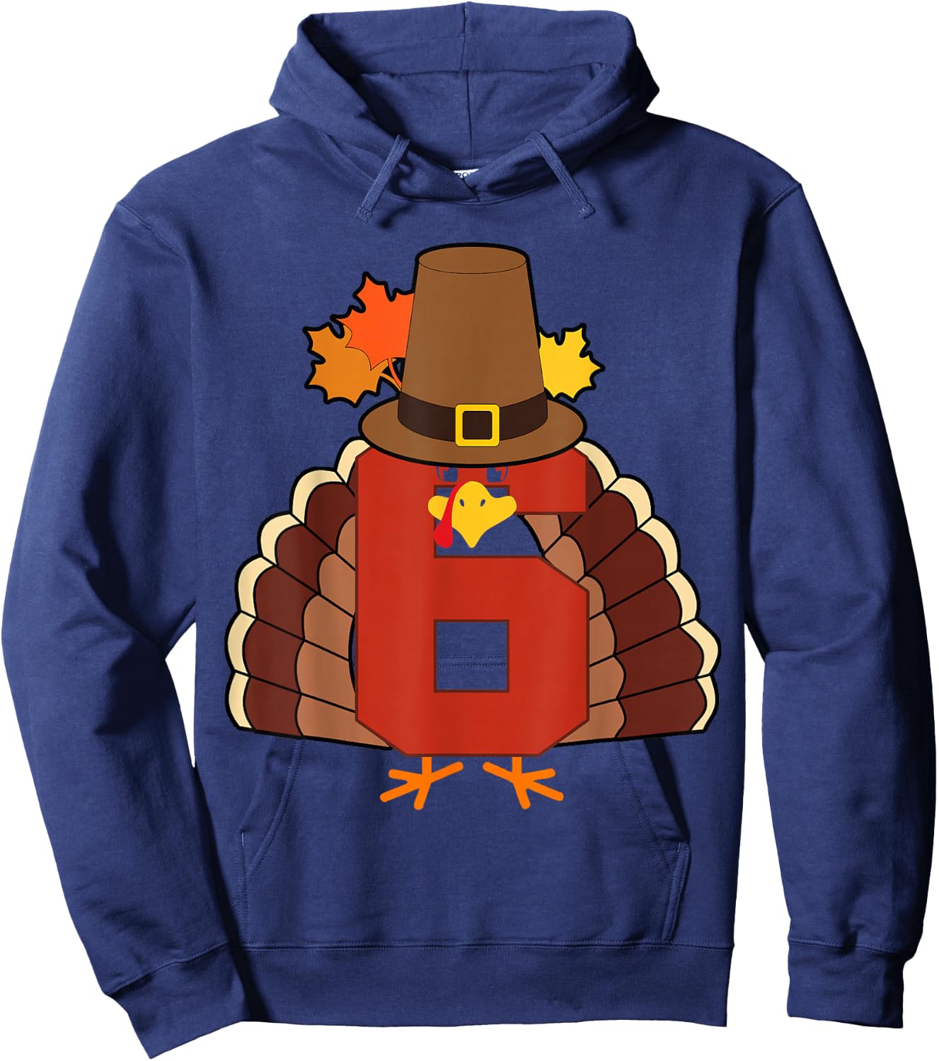 Kids 6th Birthday Turkey Themed 6 Year Old Boys Thanksgiving Hoodie - Hoodie | Navy