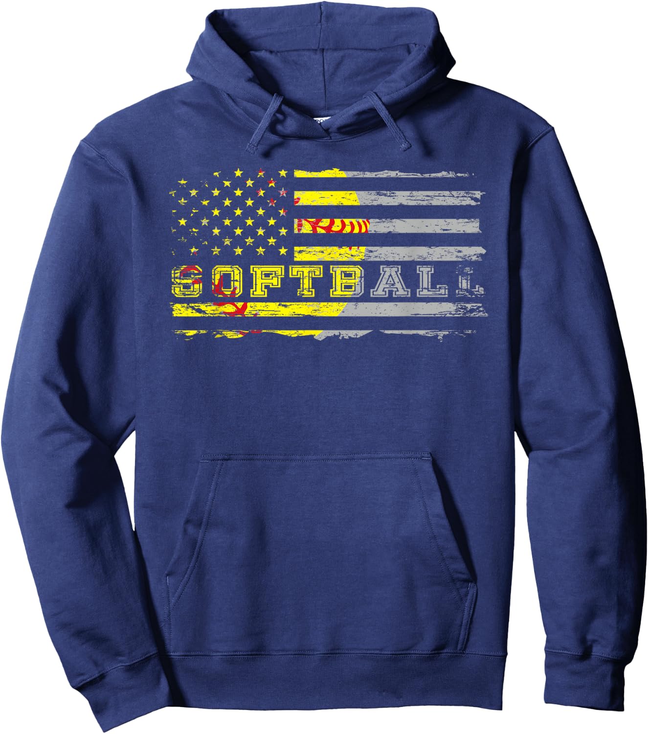 American Flag Softball Fan Team Distressed Gift Women Girls Kids Men Hoodie - Hoodie | Navy