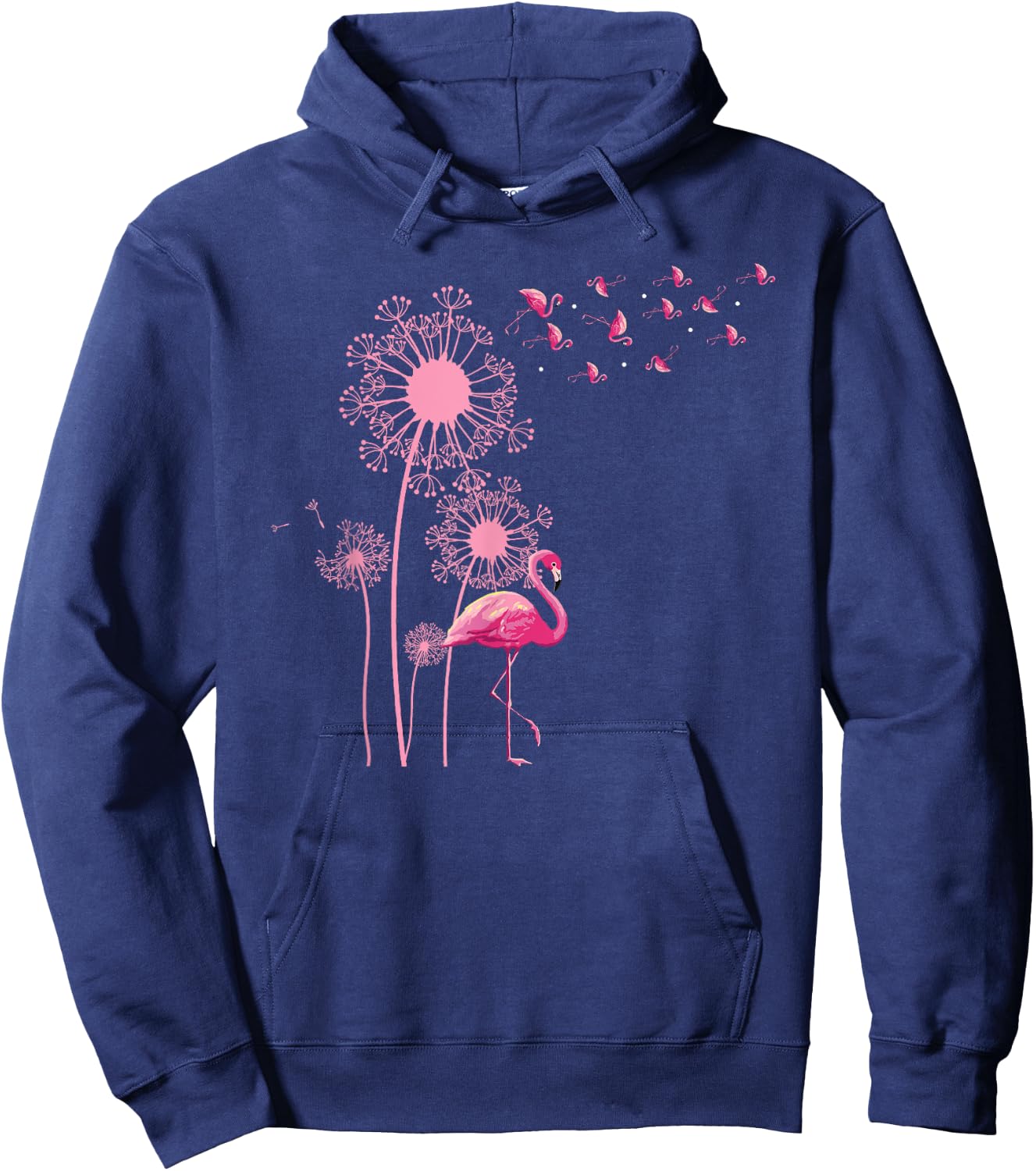 Flower Dandelion Exotic Animal Tropical Bird Pink Flamingo Hoodie - Hoodie | Navy