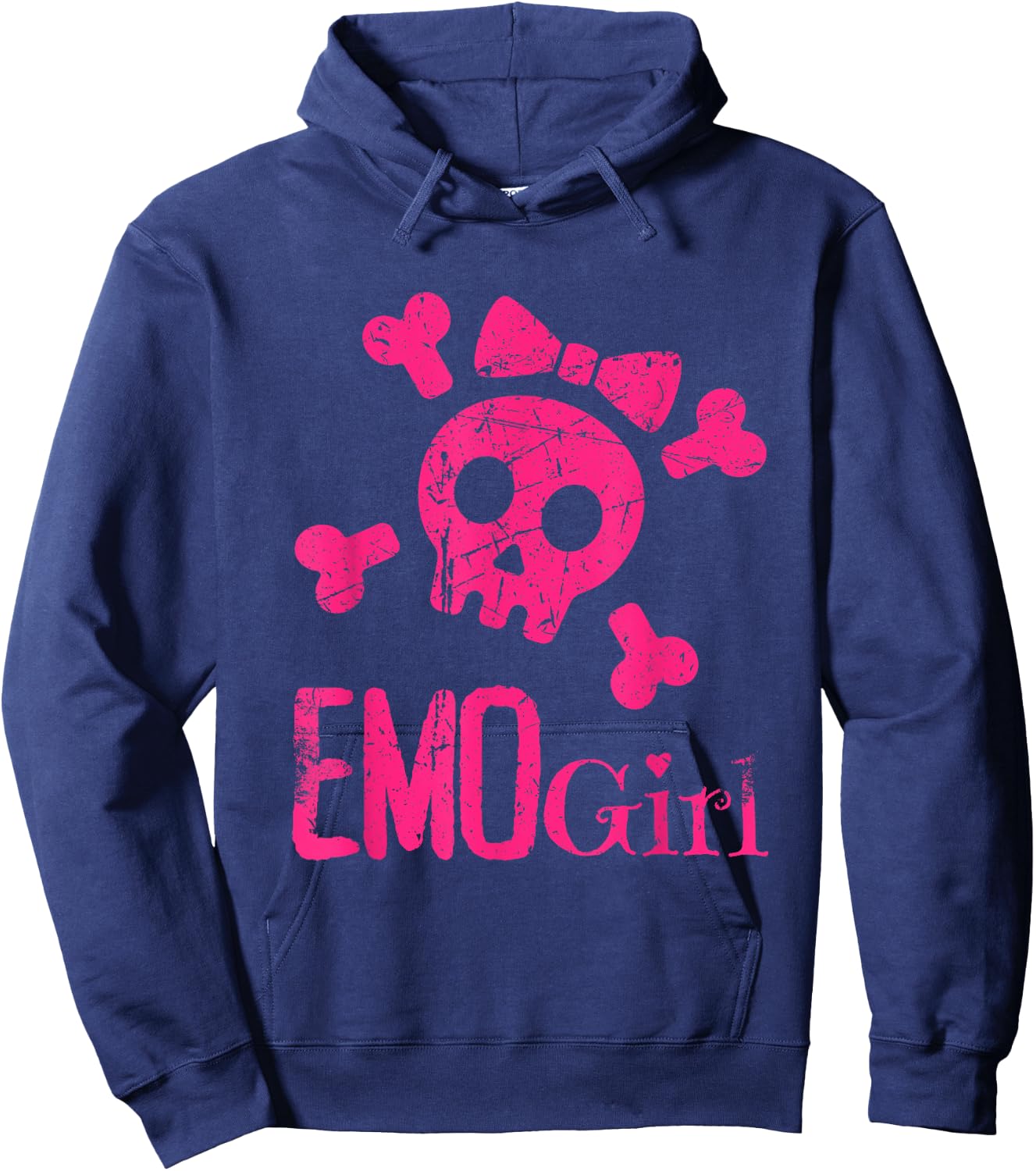 Emo Girl Pink Skull With Bow Tie Emo Goth Emotional Teens Hoodie - Hoodie | Navy