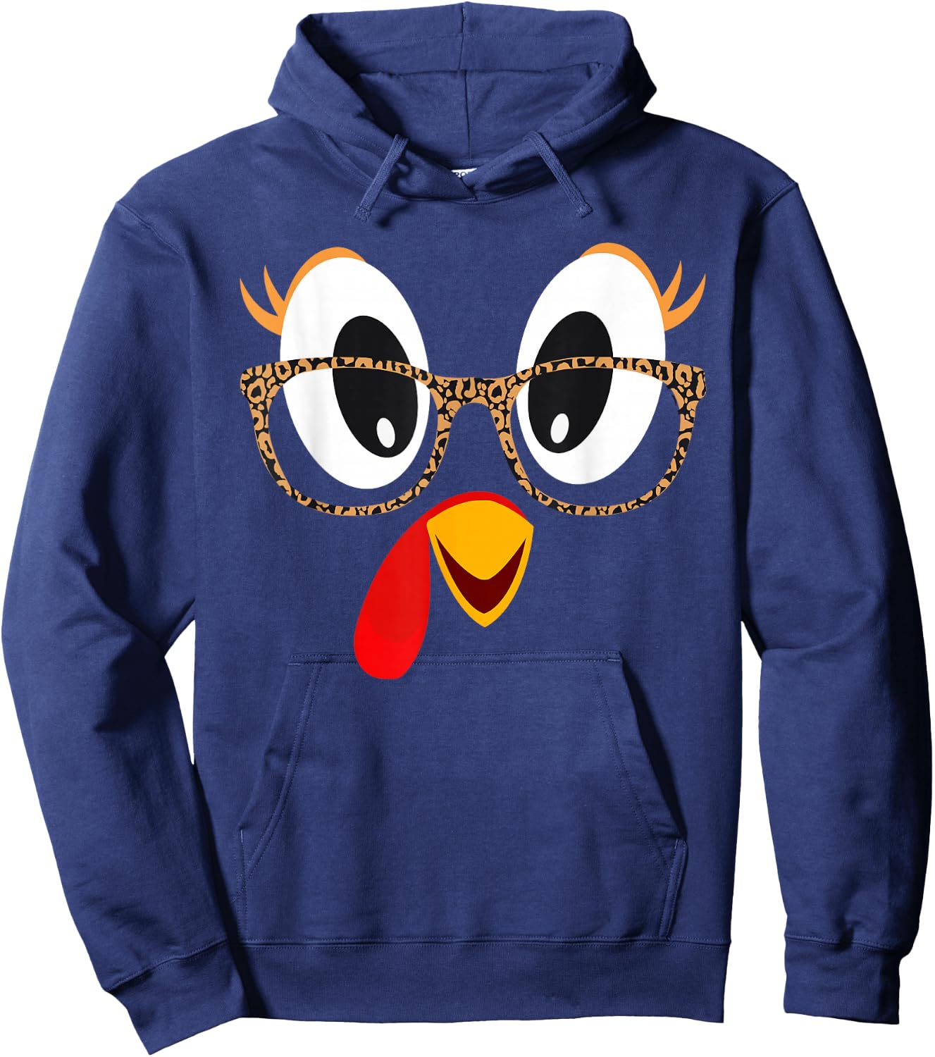 Cute Turkey Face Thanksgiving Leopard Print Glasses Girls Hoodie - Hoodie | Navy
