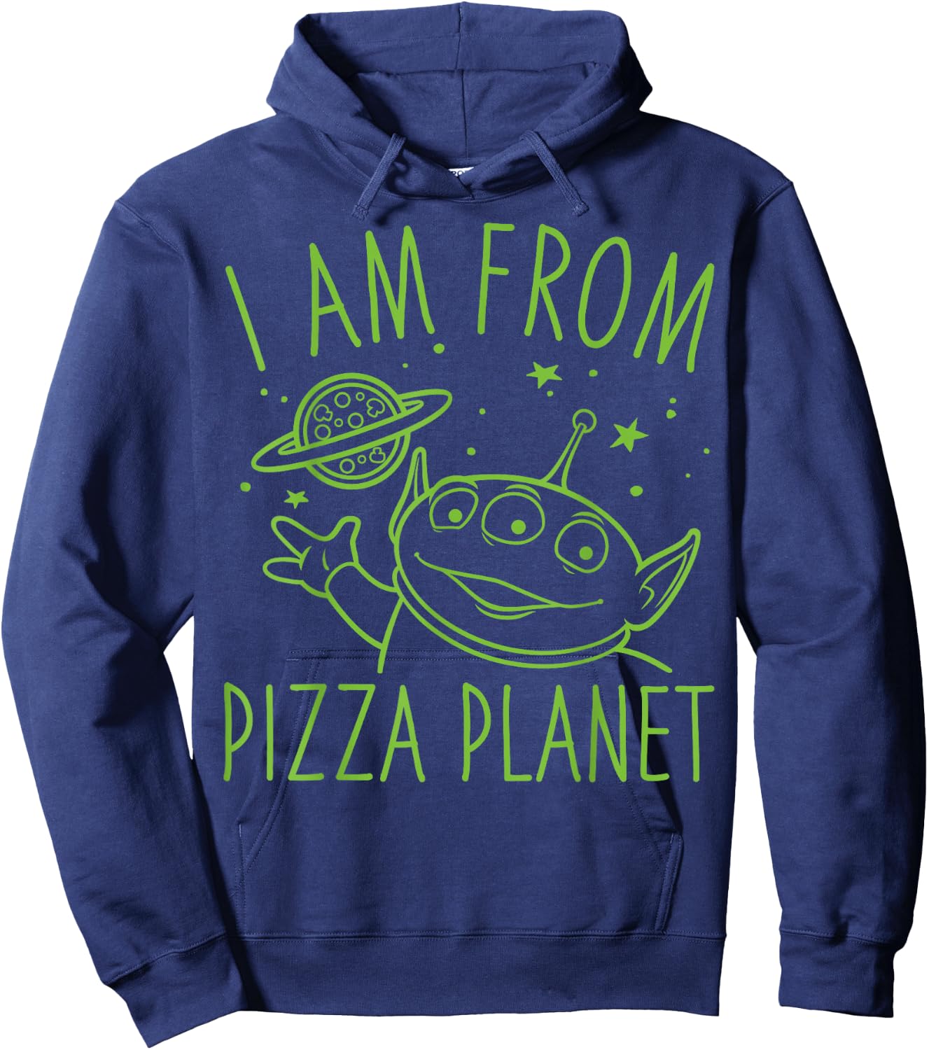 Disney Pixar Toy Story Neon Green Alien Pizza Planet Logo Hoodie - Hoodie | Navy