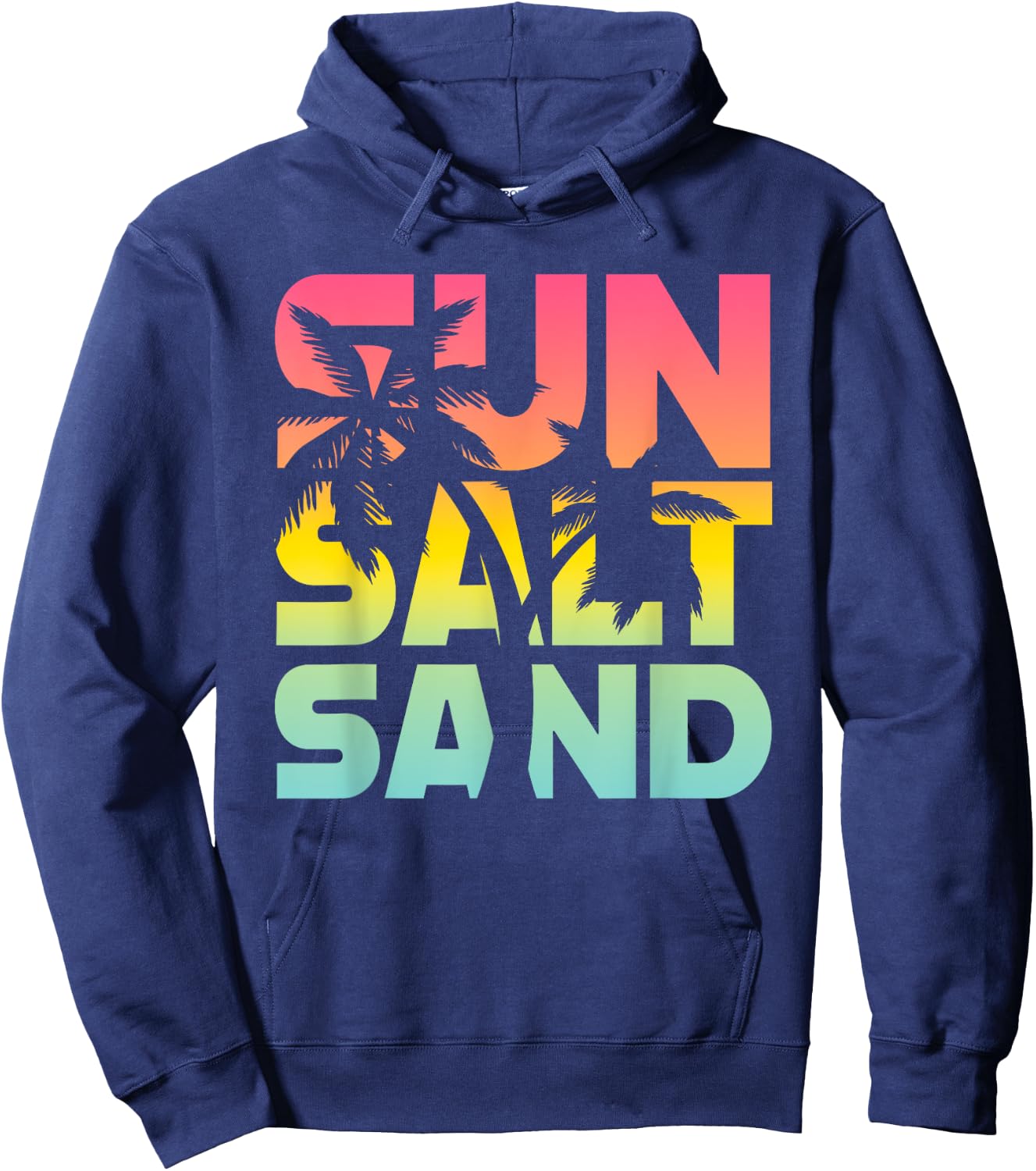 Sun Salt Sand Sommer Retro Bunt Fröhlich Urlaub Palm Tree , black Hoodie - Hoodie | Navy