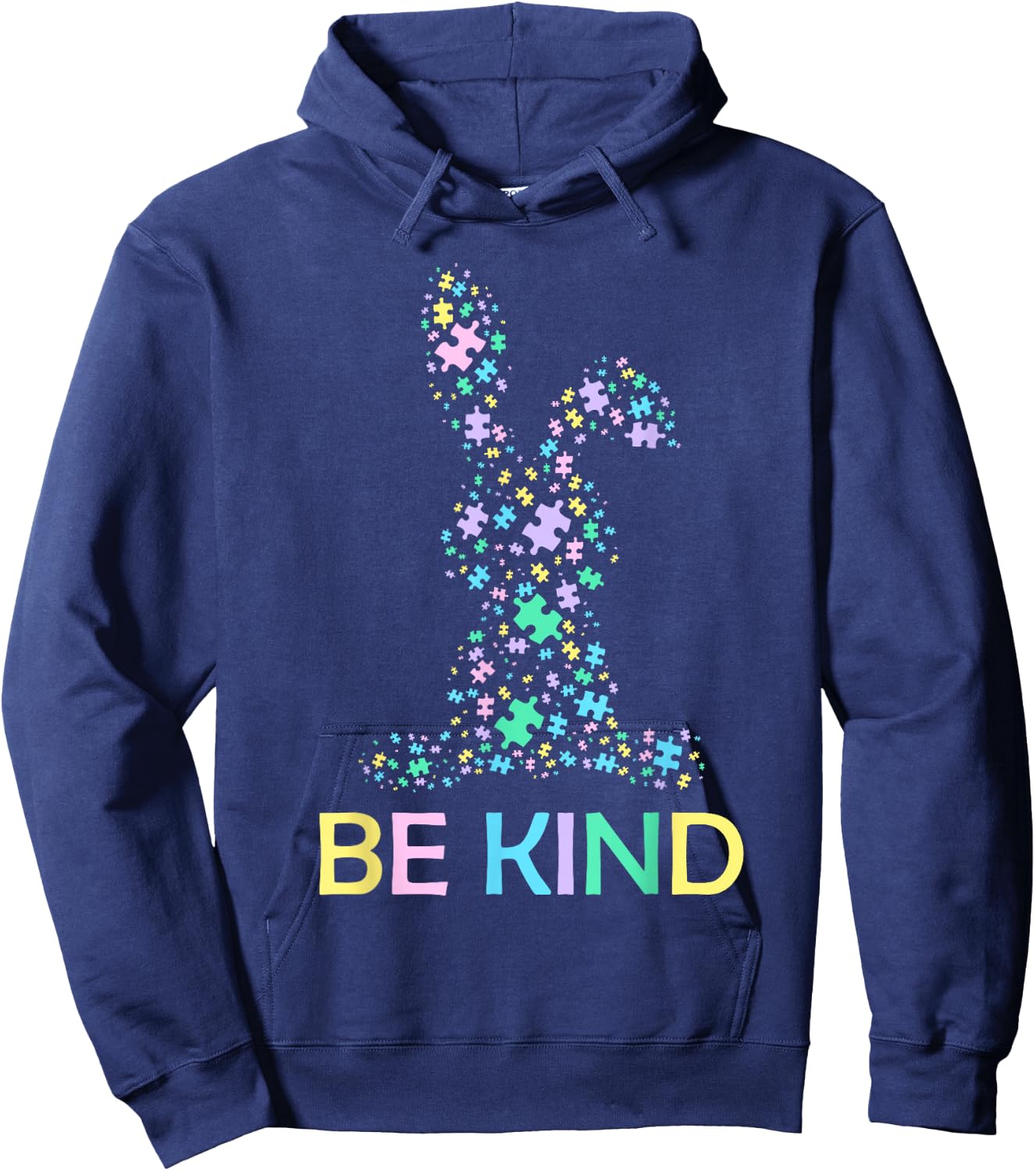 Be Kind Easter Rabbit Autism Awareness Puzzle Piece Bunny Hoodie - Hoodie | Navy