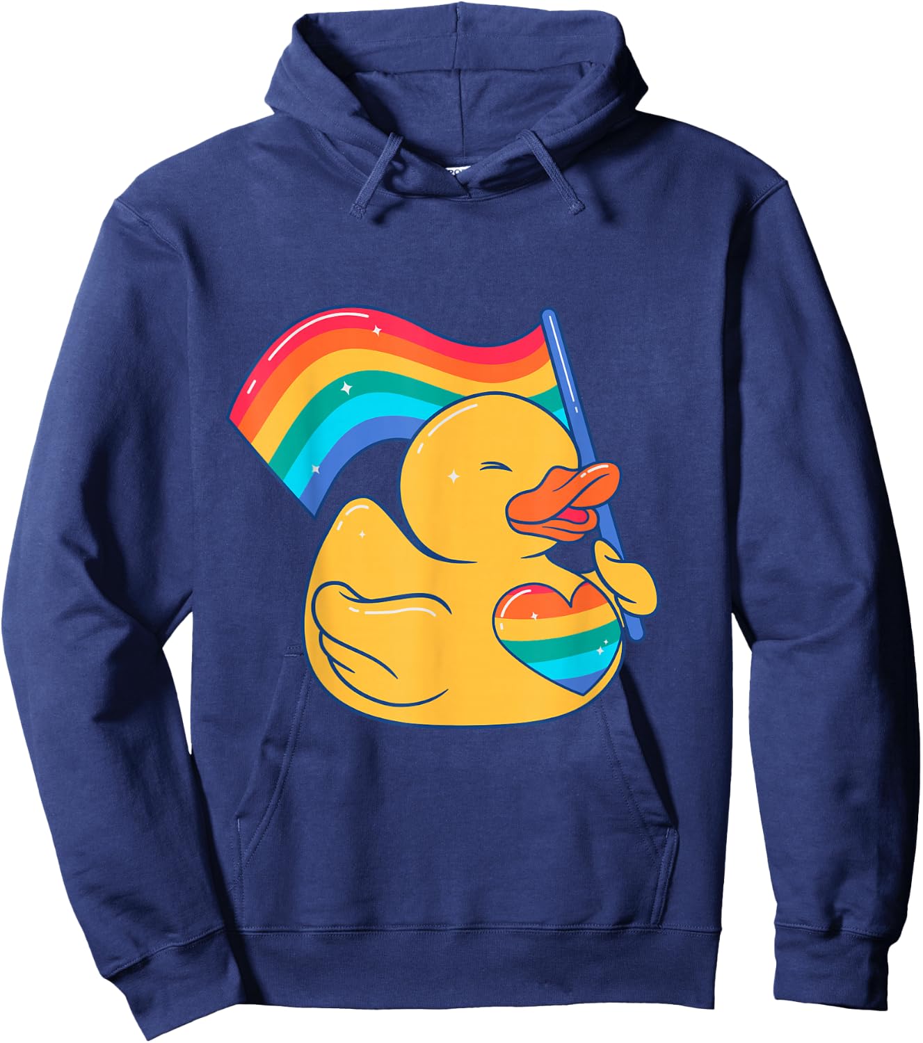 Rainbow Flag Rubber with Heart Style LGBT Gay Pride , Black, S Hoodie - Hoodie | Navy