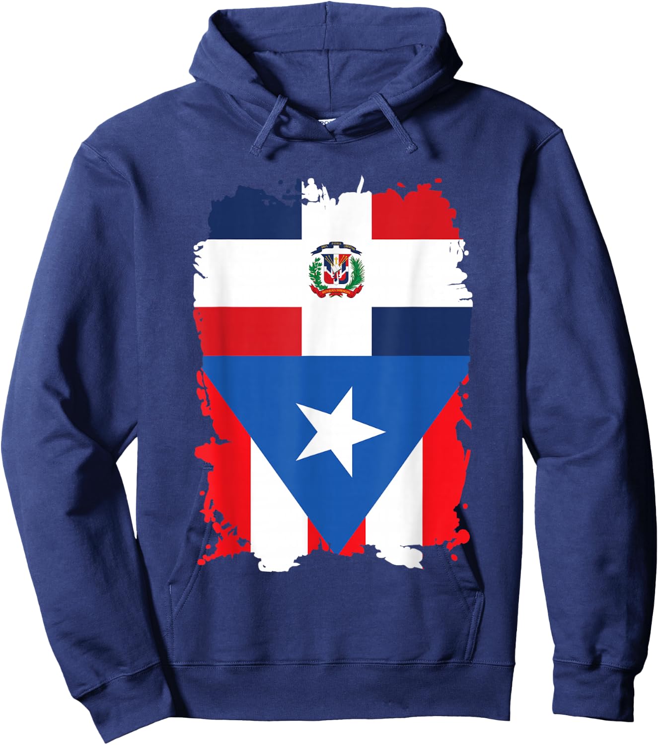 Dominican & Puerto Rican Flag Heritage Design Hoodie - Hoodie | Navy